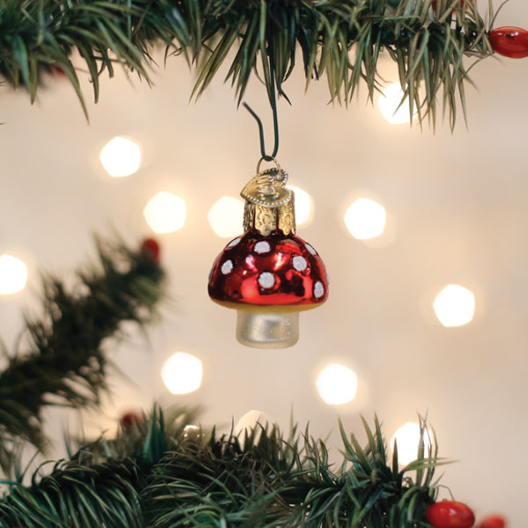 Old World Christmas Blown Glass Ornament for Christmas Tree, Mini Lucky Mushroom (with OWC Gift Box)