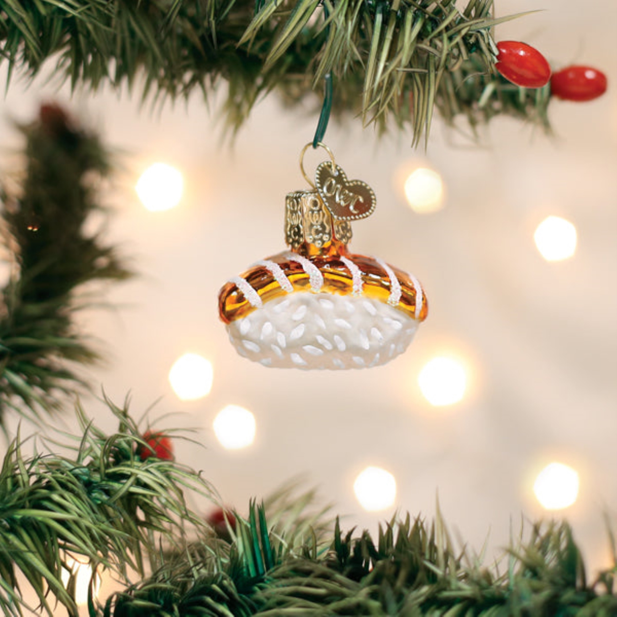 Old World Christmas Blown Glass Ornament for Christmas Tree, Mini Salmon Sushi