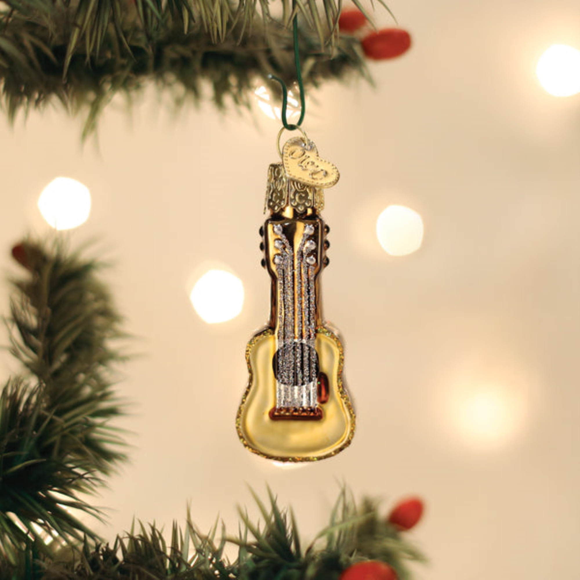 Old World Christmas Blown Glass Ornament for Christmas Tree, Mini Guitar