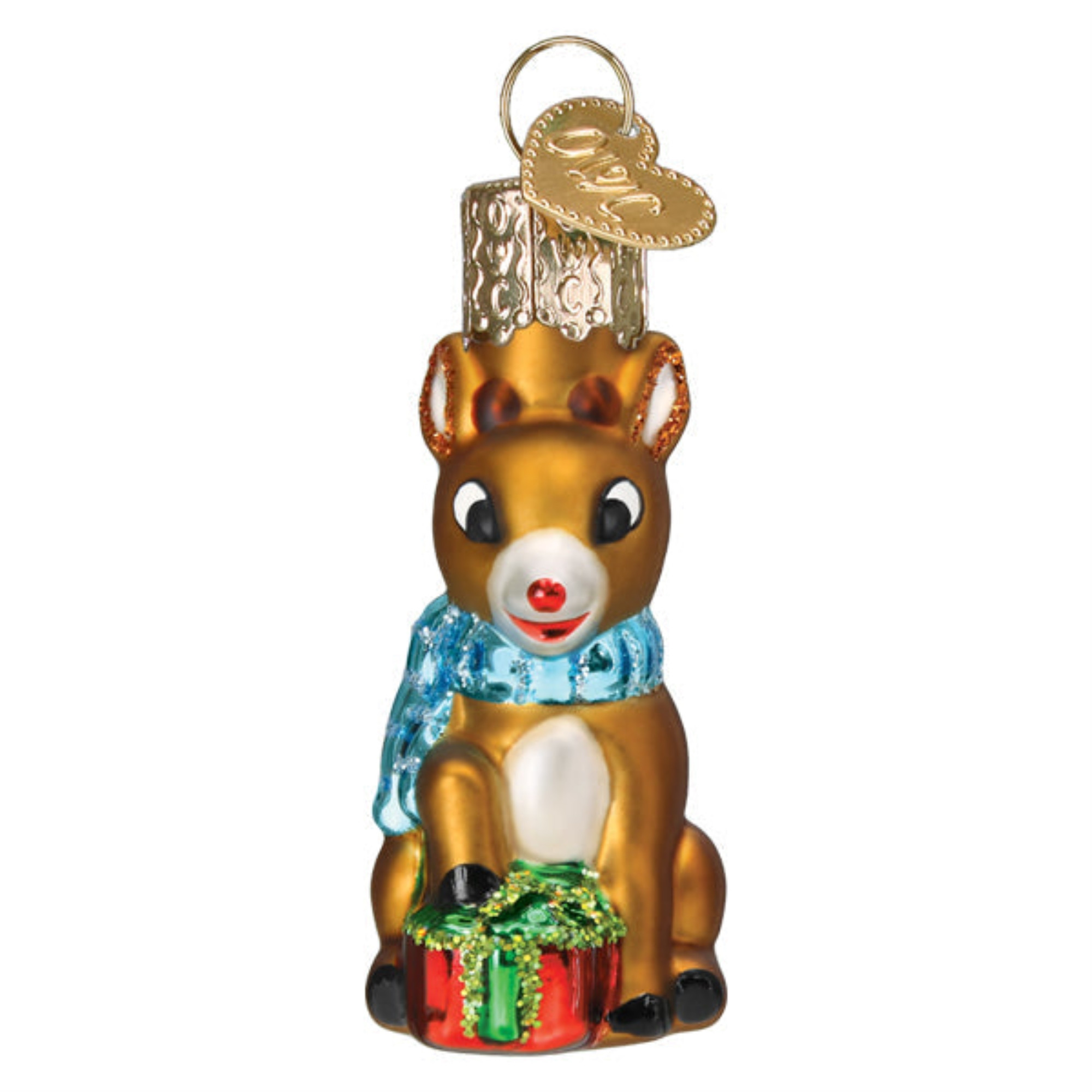Old World Christmas Blown Glass Ornament for Christmas Tree, Mini Rudolph Red-Nosed Reindeer