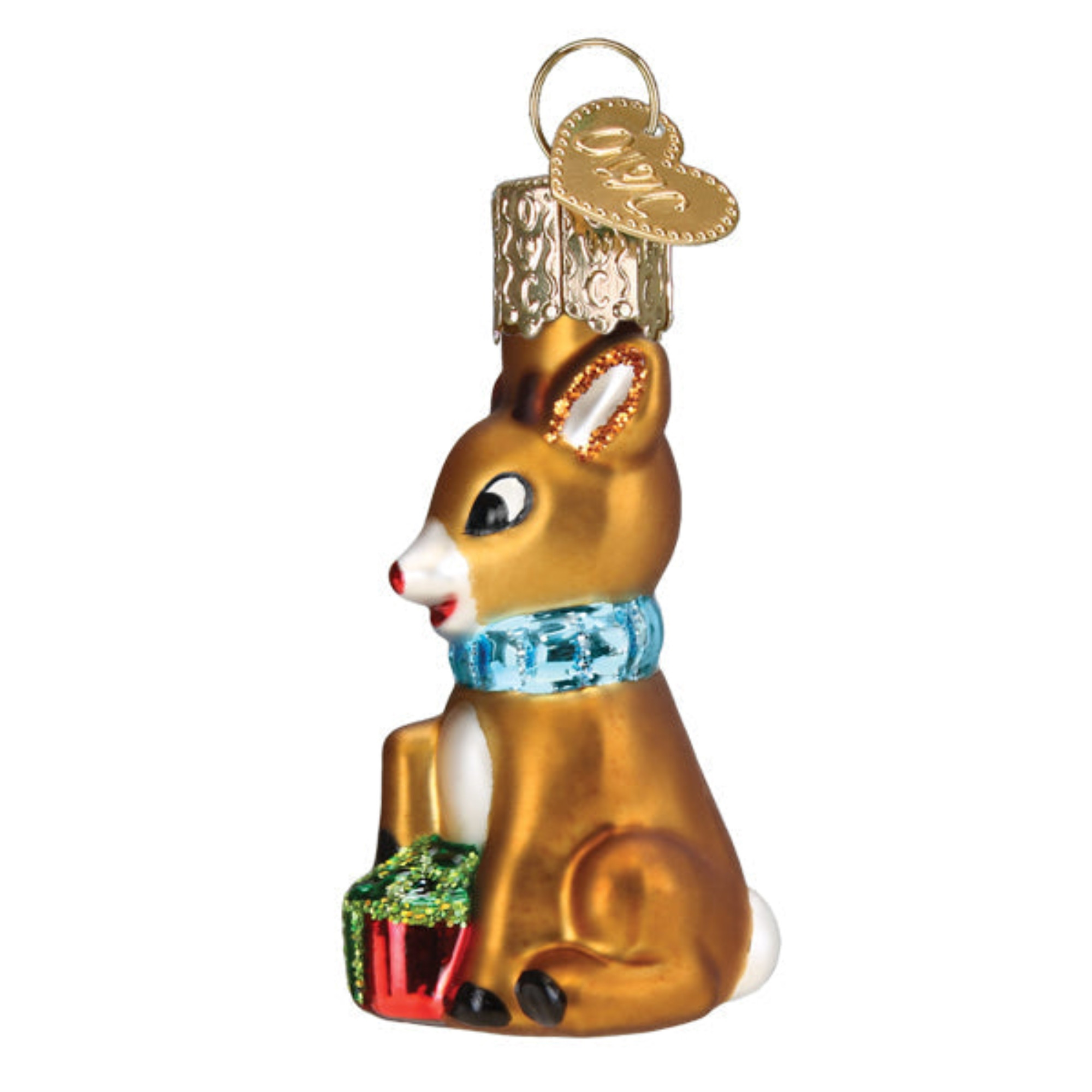 Old World Christmas Blown Glass Ornament for Christmas Tree, Mini Rudolph Red-Nosed Reindeer