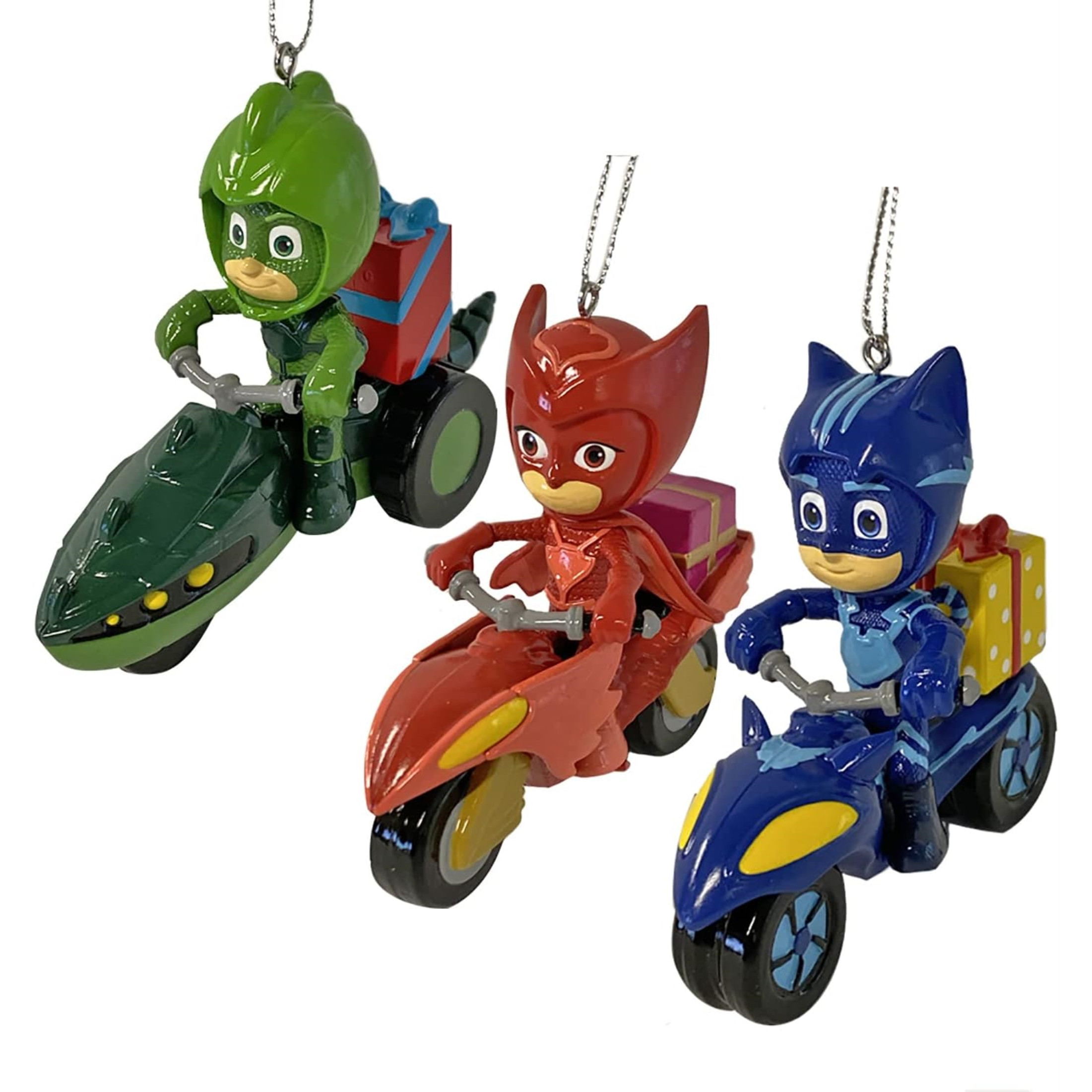 Kurt Adler PJ Masks with Vehicle Christmas Plastic Ornament Set of 3, 3.25"