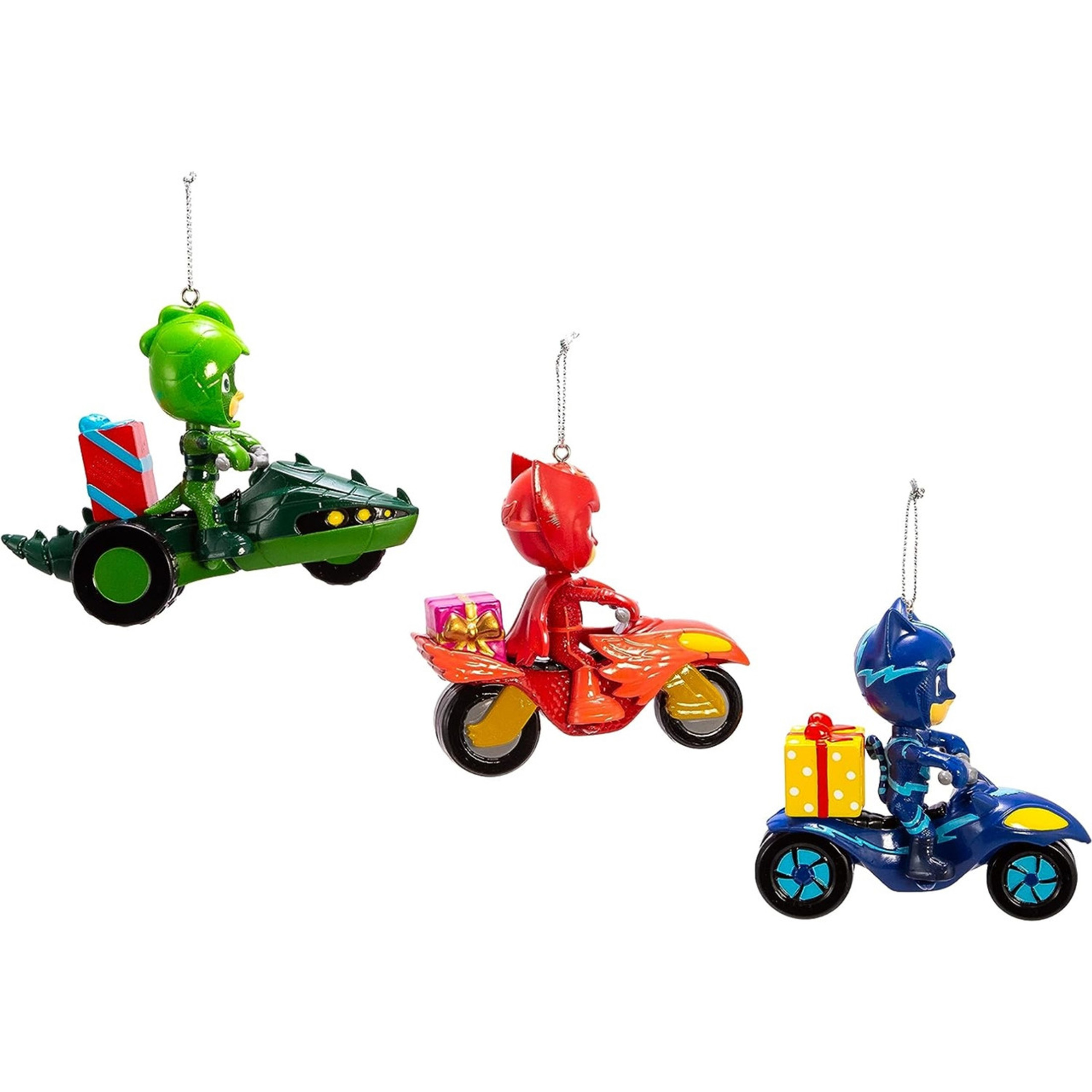 Kurt Adler PJ Masks with Vehicle Christmas Plastic Ornament Set of 3, 3.25"