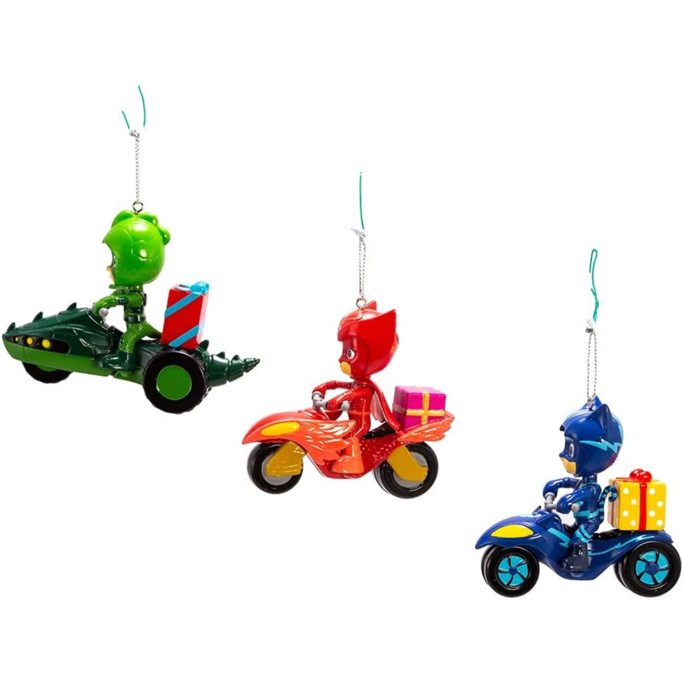 Kurt Adler PJ Masks with Vehicle Christmas Plastic Ornament Set of 3, 3.25"