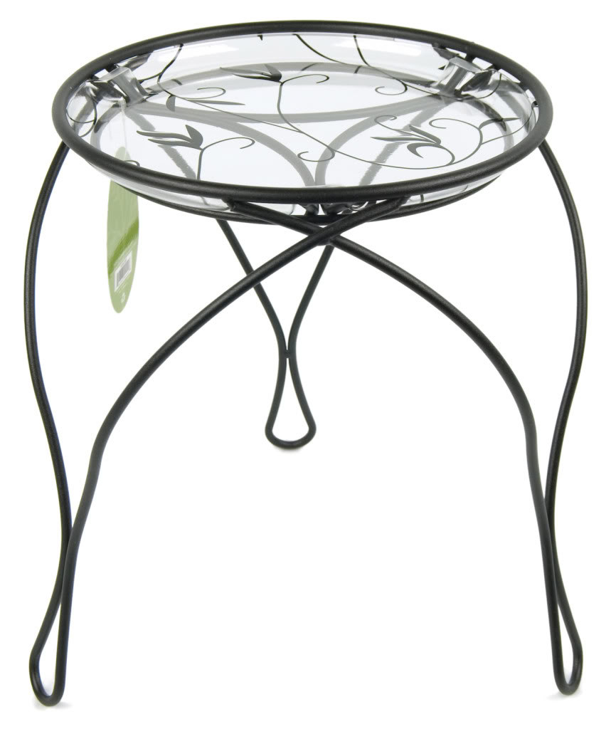 Plastec Elegance Metal Plant Stand with Decorative Plastic Saucer, Black, 13"