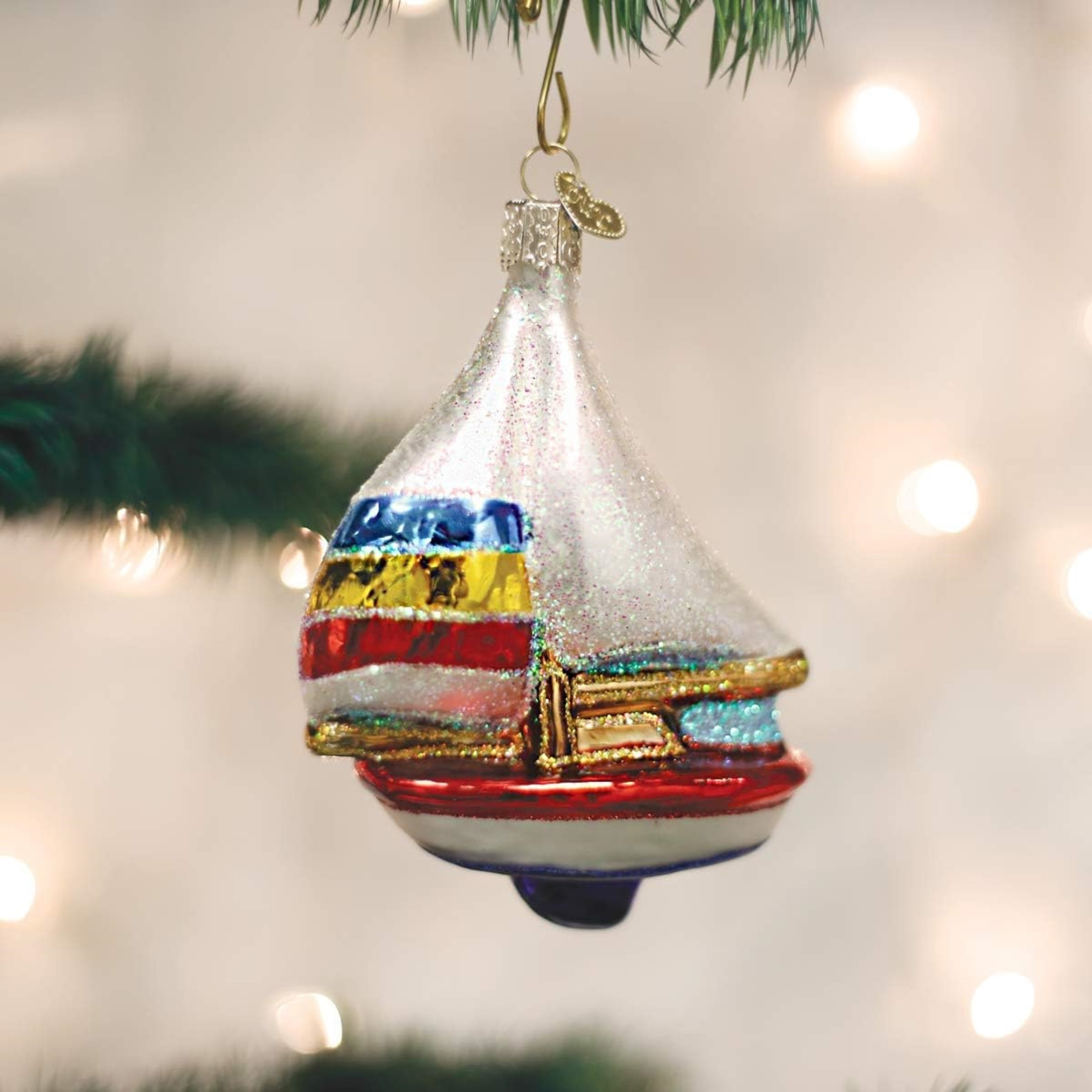 Old World Christmas Glass Blown Ornament, Sailboat (With OWC Gift Box)