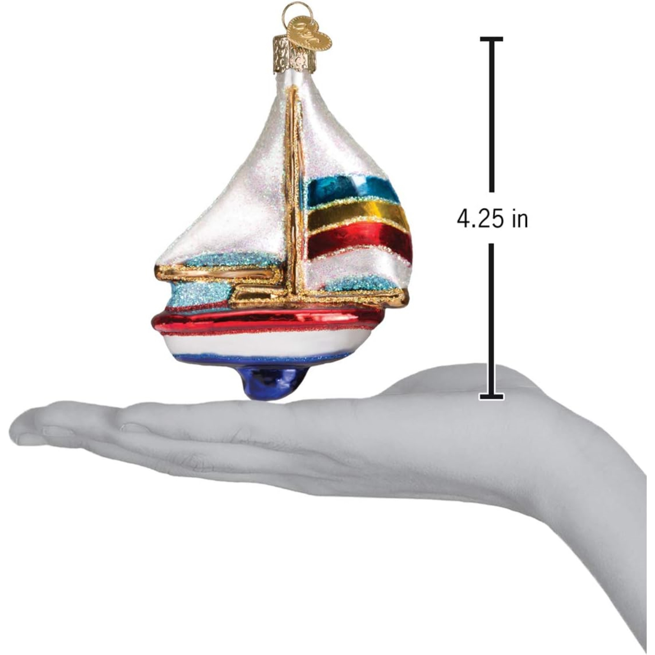 Old World Christmas Glass Blown Ornament, Sailboat (With OWC Gift Box)