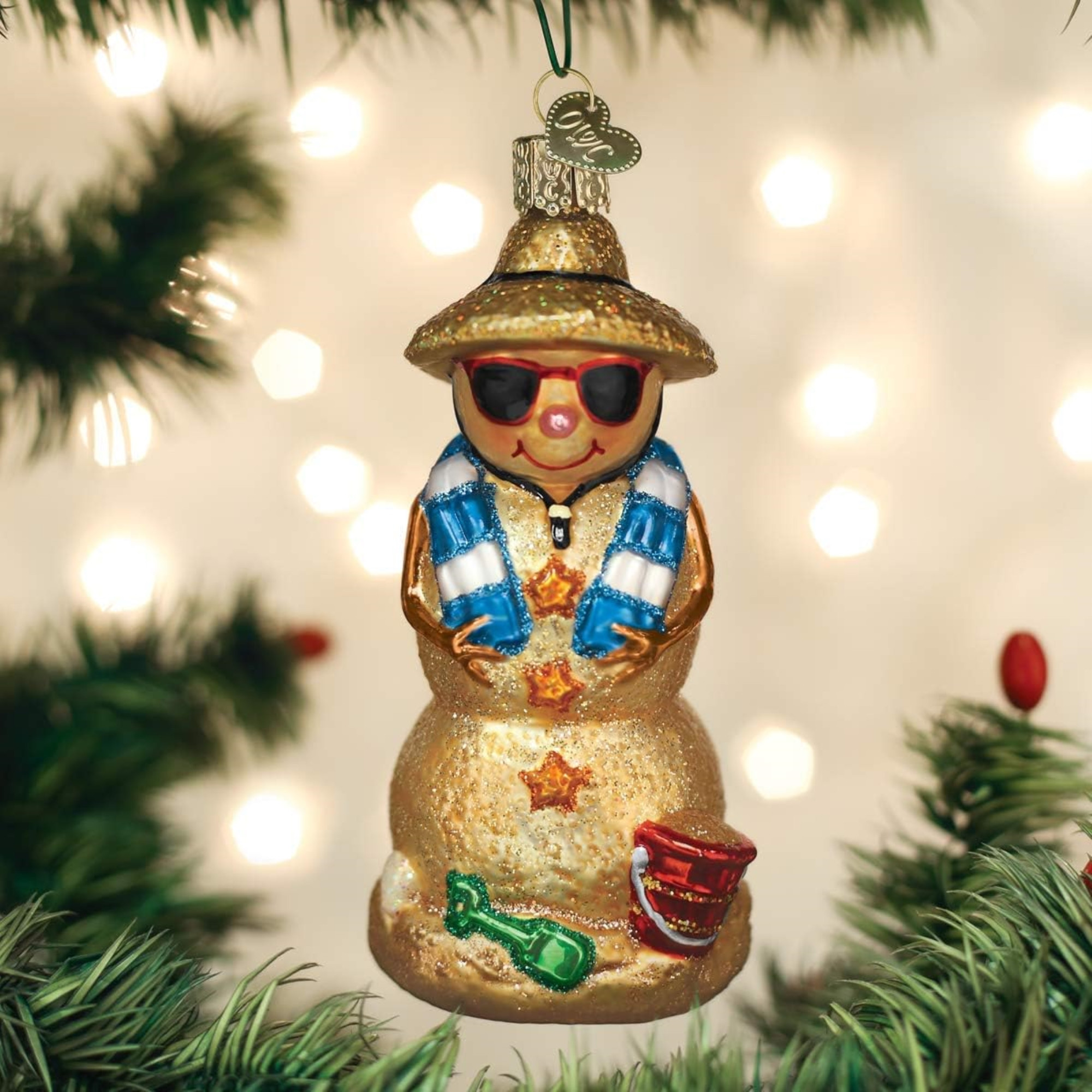 Old World Christmas Blown Glass Ornament for Christmas Tree, Sand Snowman