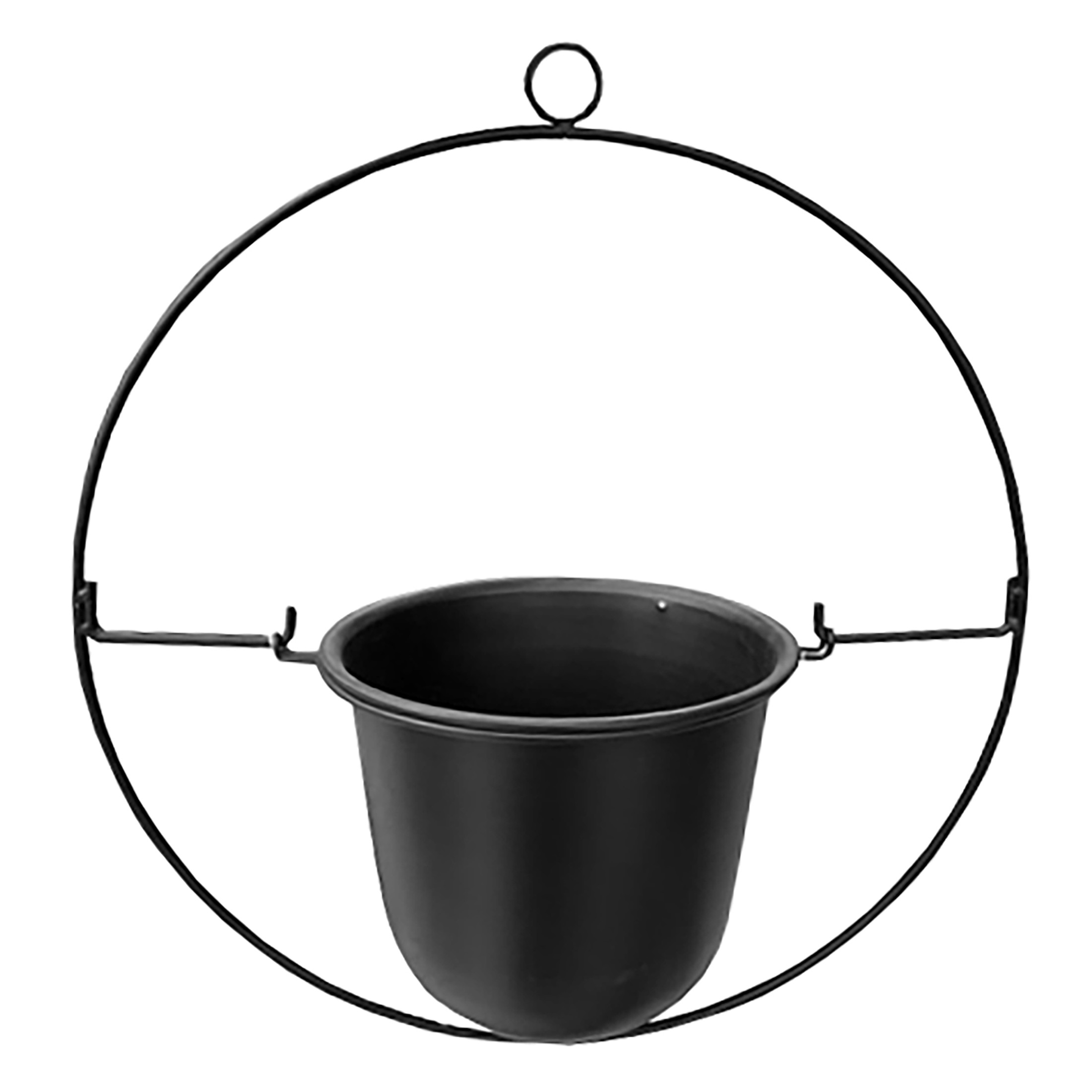 Panacea Metal Round Indoor Outdoor Ring Hanging Flower Pot Planter, Black, 17"