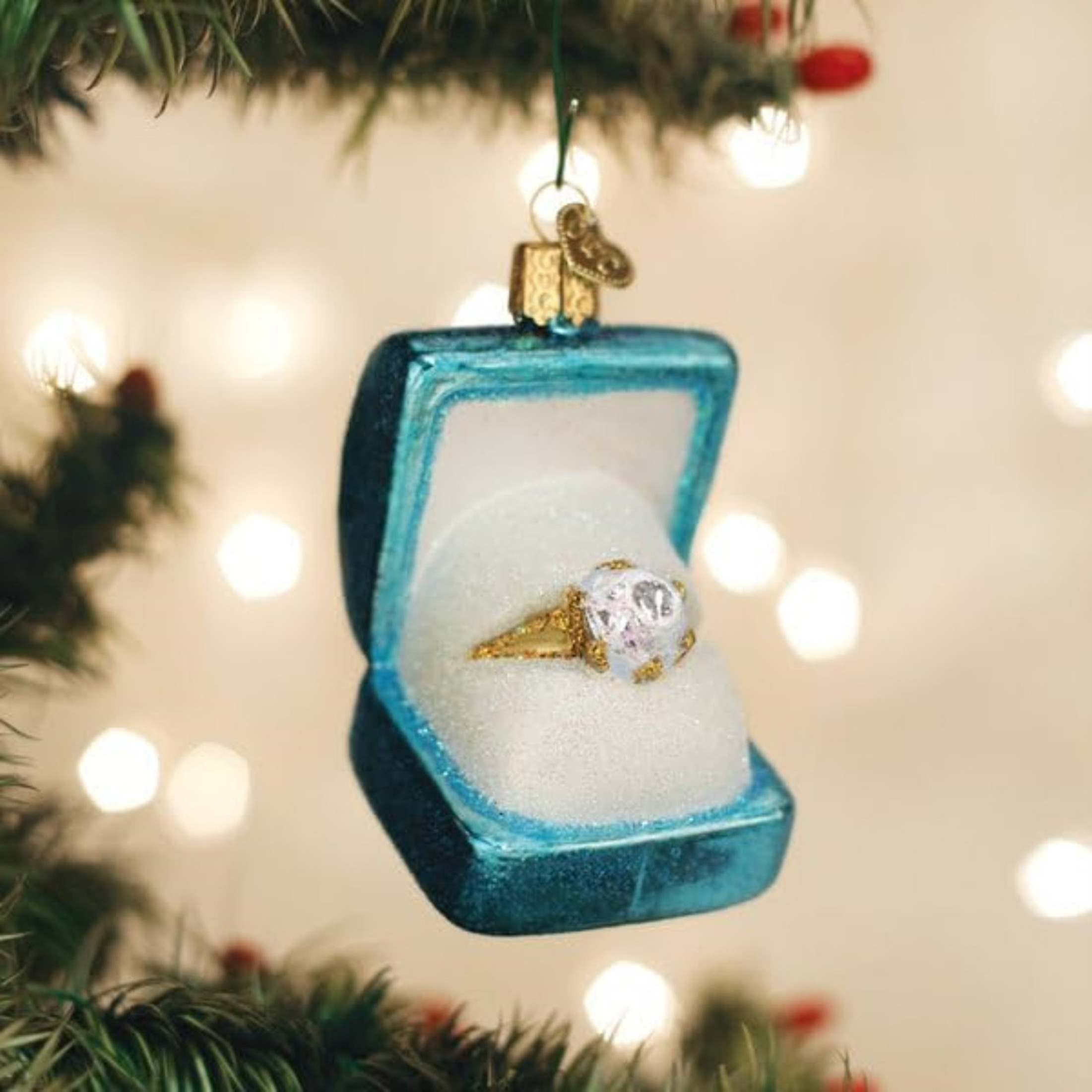 Old World Christmas Blown Glass Ornament for Christmas Tree, Something Blue Ring Box (with OWC Gift Box)