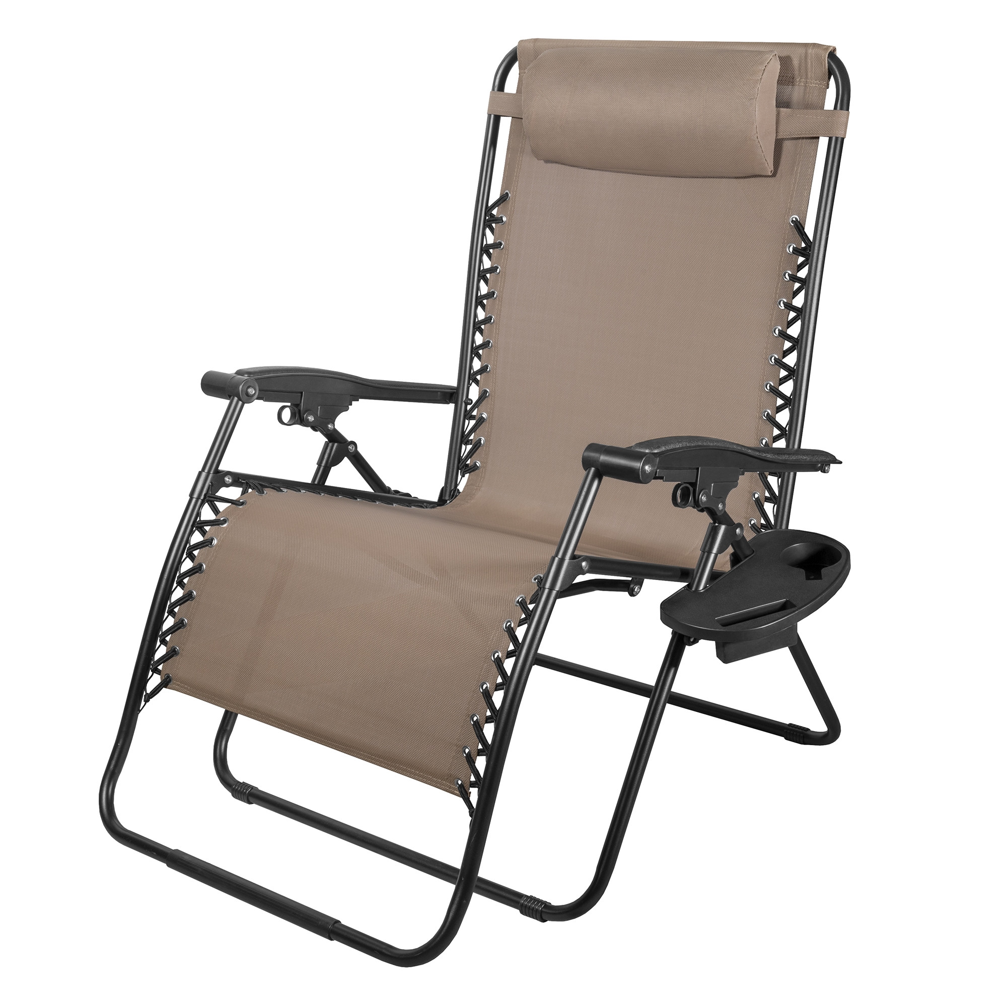 Four Seasons XL Outdoor Zero Gravity Steel Chair with Cup Holder & Tray – Adjustable Reclining Chair, Mocha