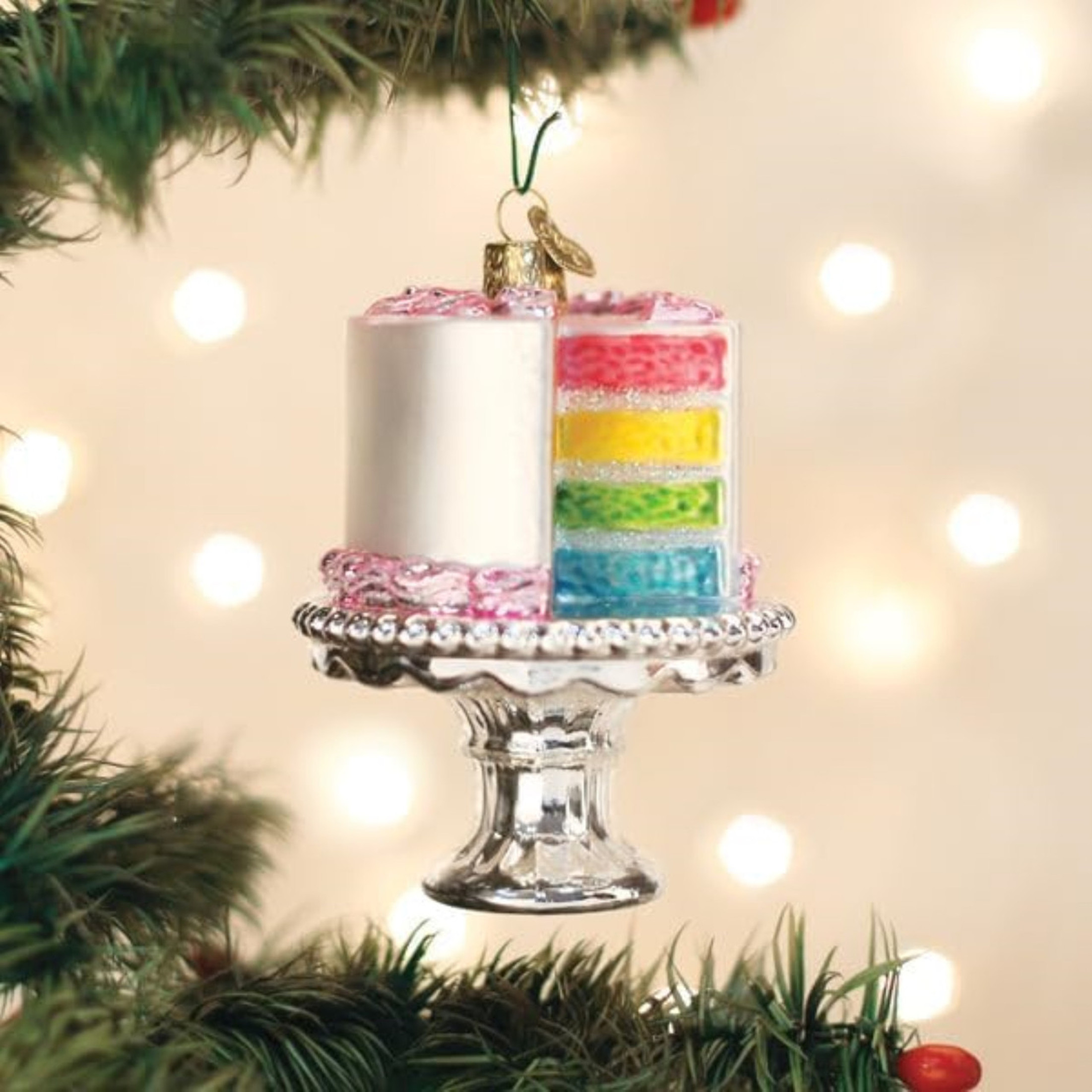 Old World Christmas Blown Glass Ornament for Christmas Tree, Cake On Stand (with OWC Gift Box)
