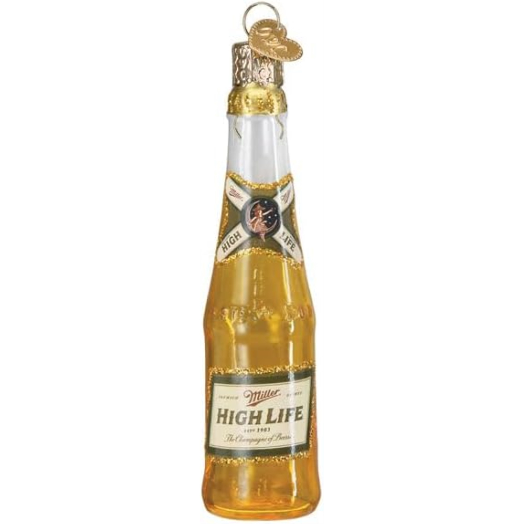 Old World Christmas Blown Glass Ornament for Christmas Tree, Miller High Life Bottle