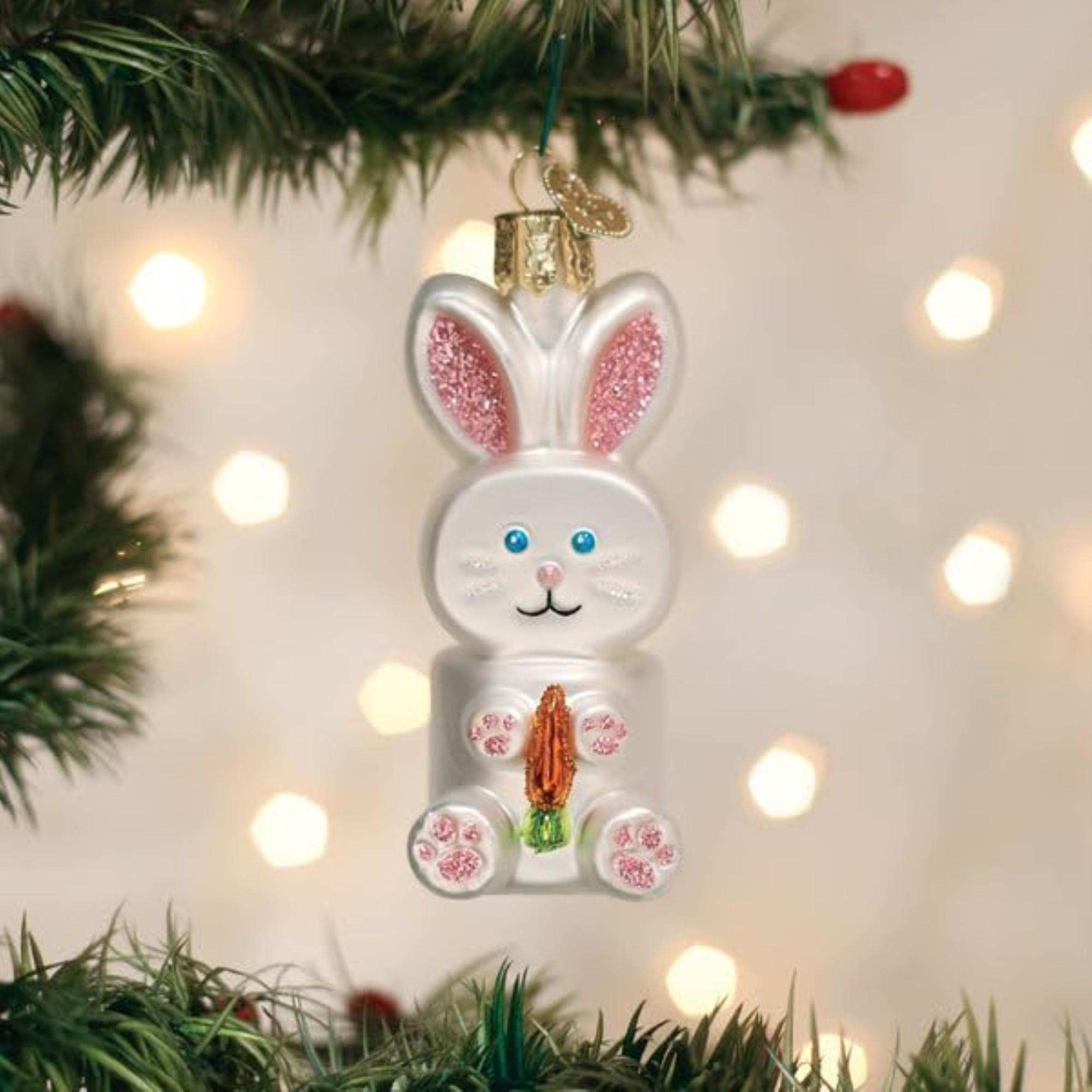 Old World Christmas Blown Glass Ornament for Christmas Tree, Marshmallow Bunny