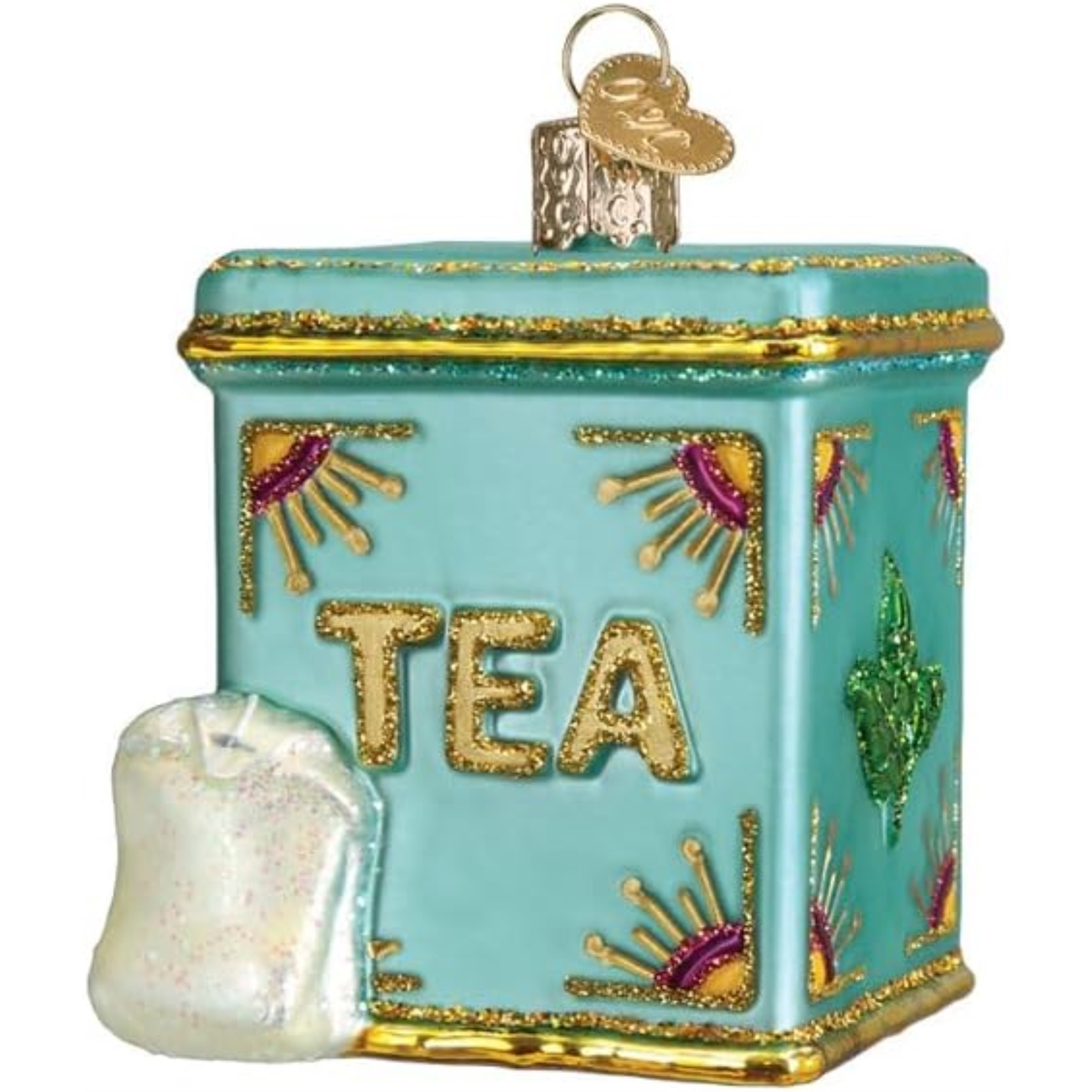 Old World Christmas Blown Glass Ornament for Christmas Tree, Tea Tin (with OWC Gift Box)