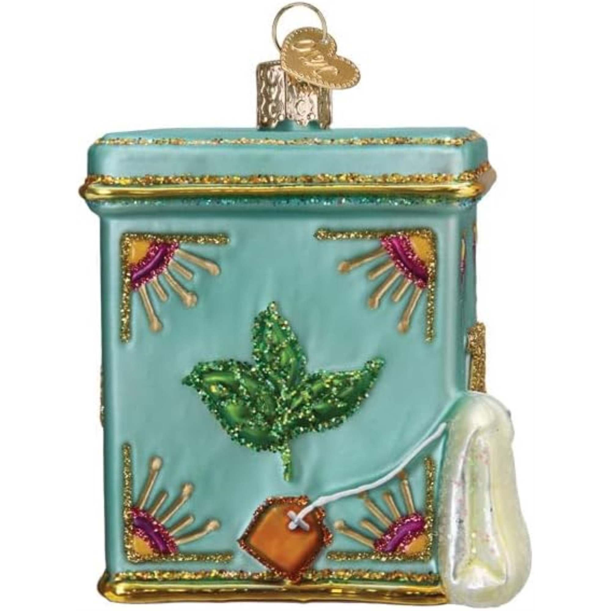Old World Christmas Blown Glass Ornament for Christmas Tree, Tea Tin