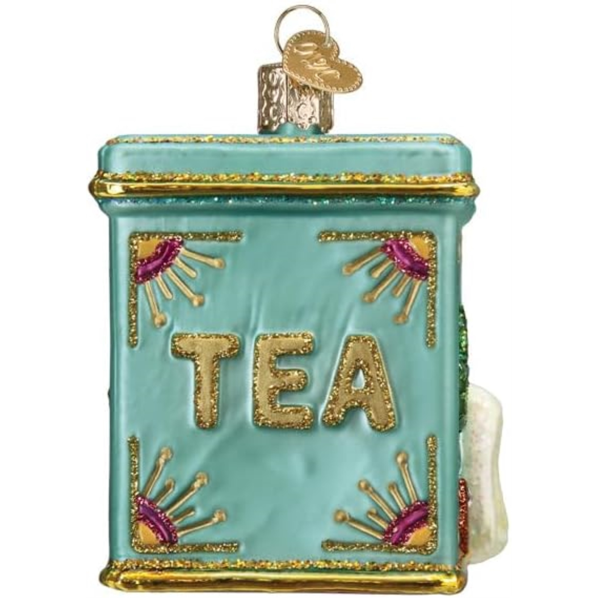 Old World Christmas Blown Glass Ornament for Christmas Tree, Tea Tin