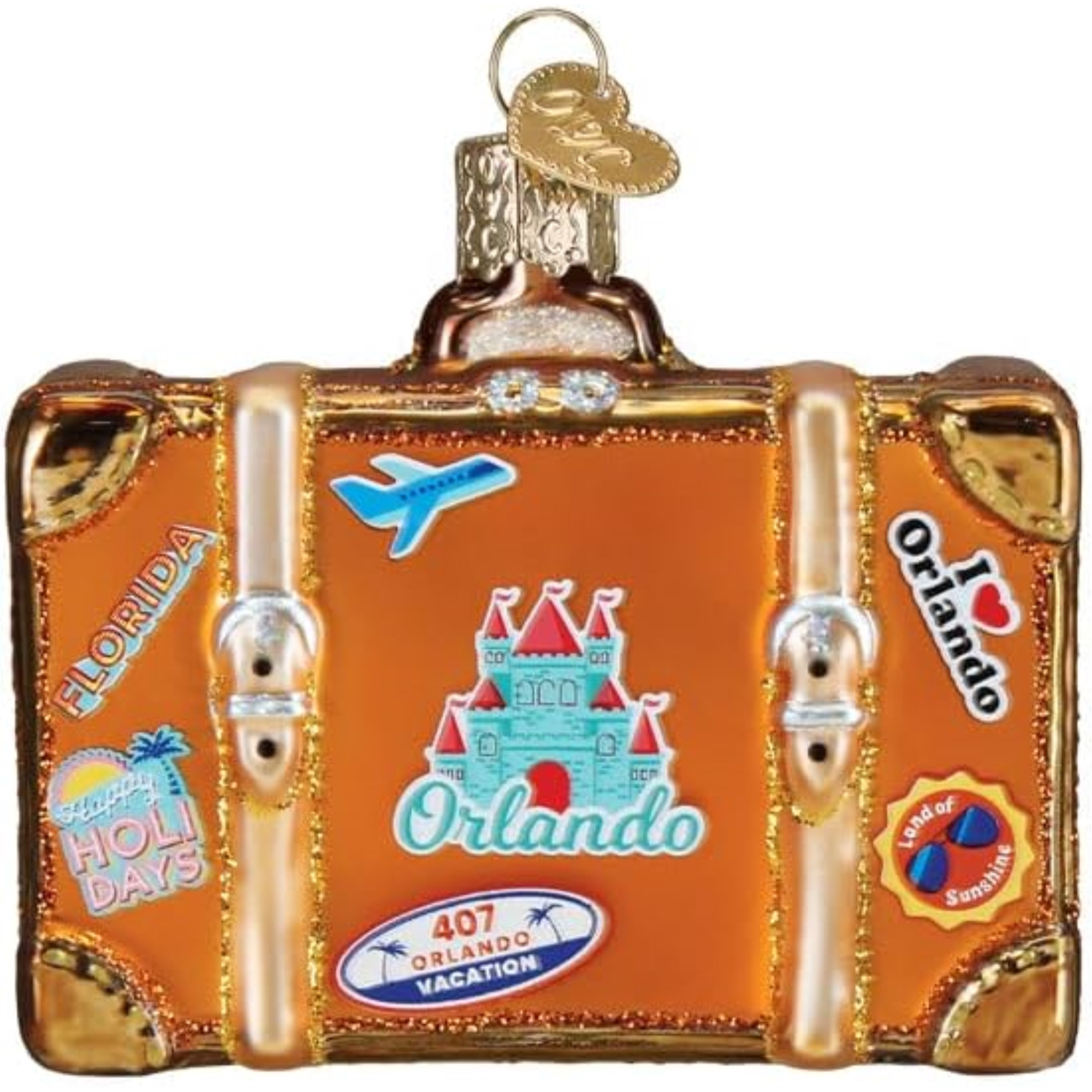 Old World Christmas Blown Glass Ornament for Christmas Tree, Orlando Suitcase