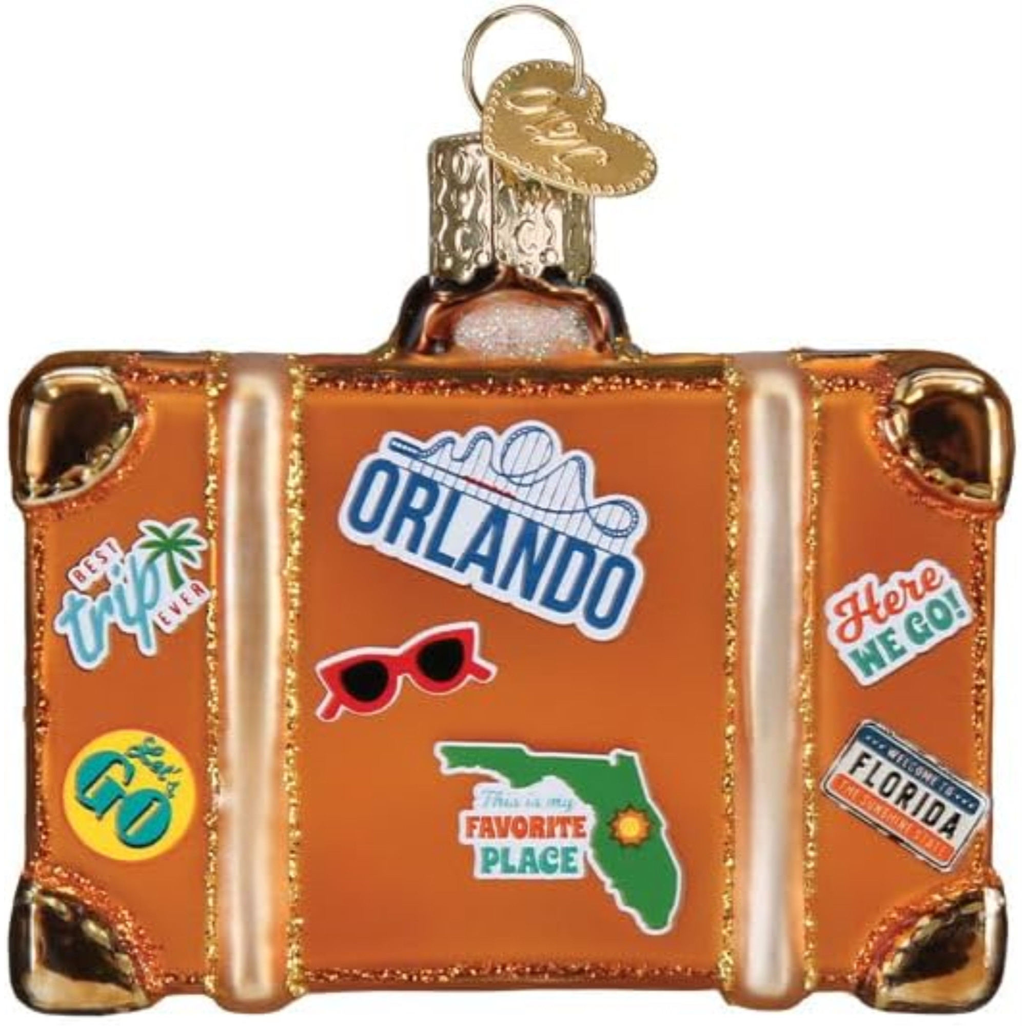 Old World Christmas Blown Glass Ornament for Christmas Tree, Orlando Suitcase
