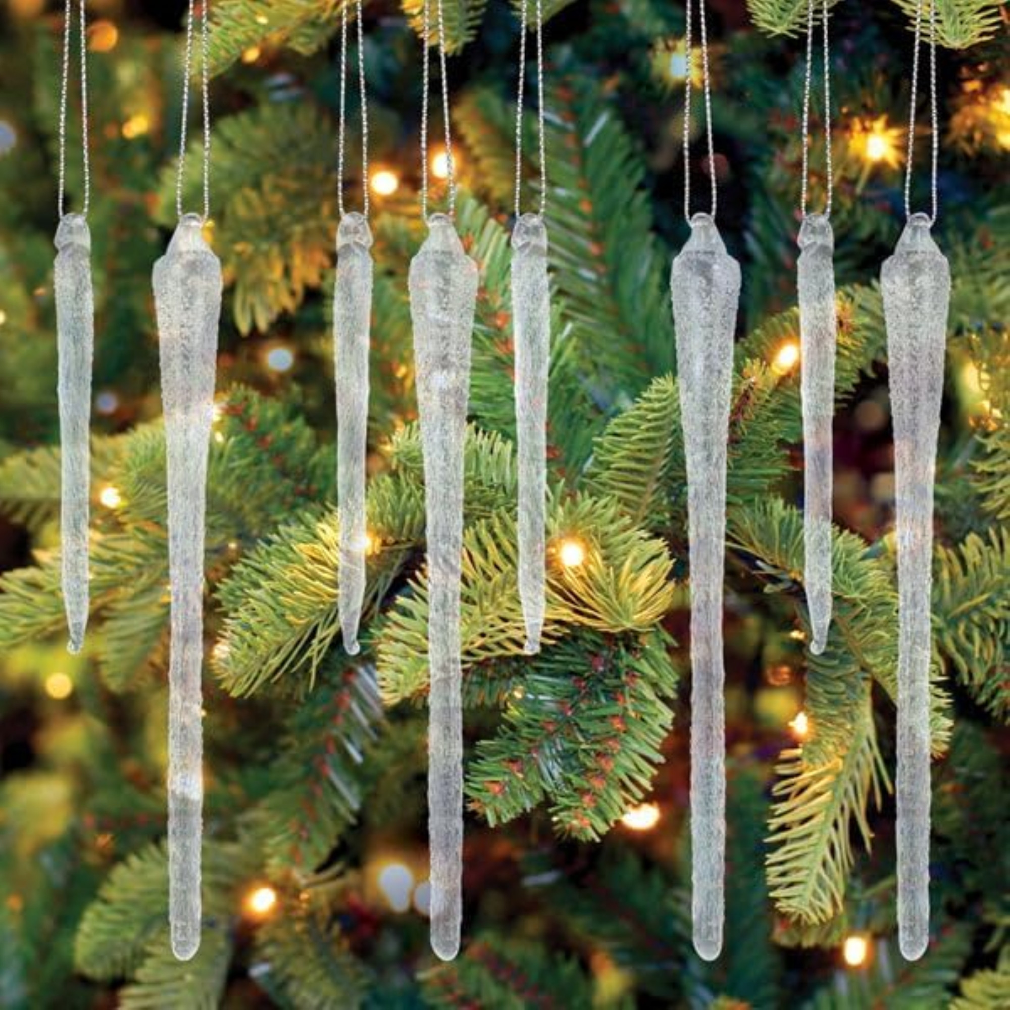 Old World Christmas Blown Glass Ornament for Christmas Tree, Frosty Glass Icicles (Pack of 6)