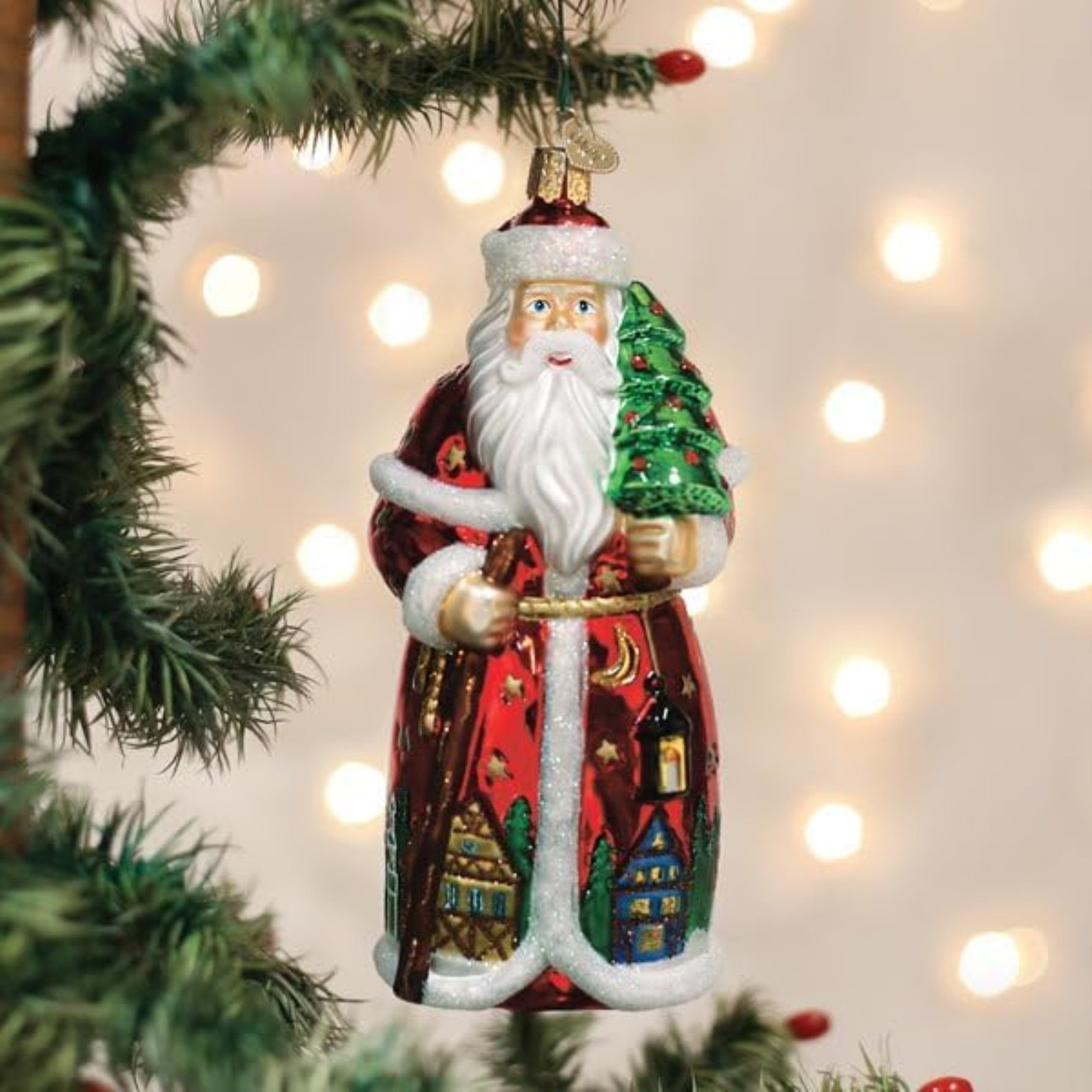 Old World Christmas Blown Glass Ornament for Christmas Tree, German Santa (with OWC Gift Box)