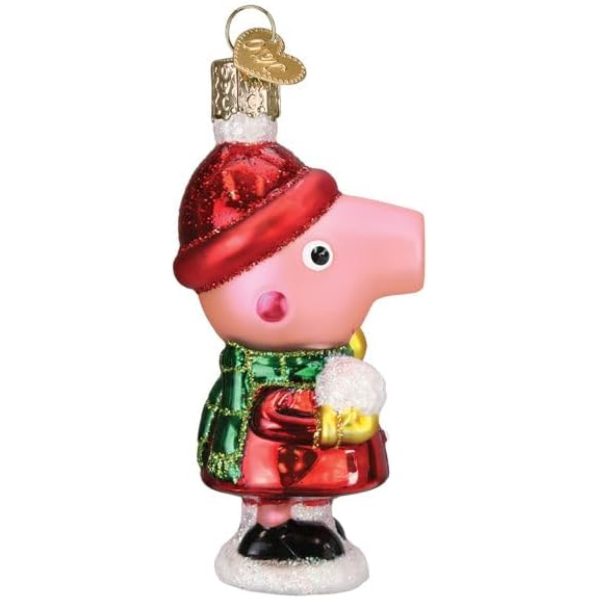 Old World Christmas Blown Glass Ornament for Christmas Tree, Peppa Pig With Snowball