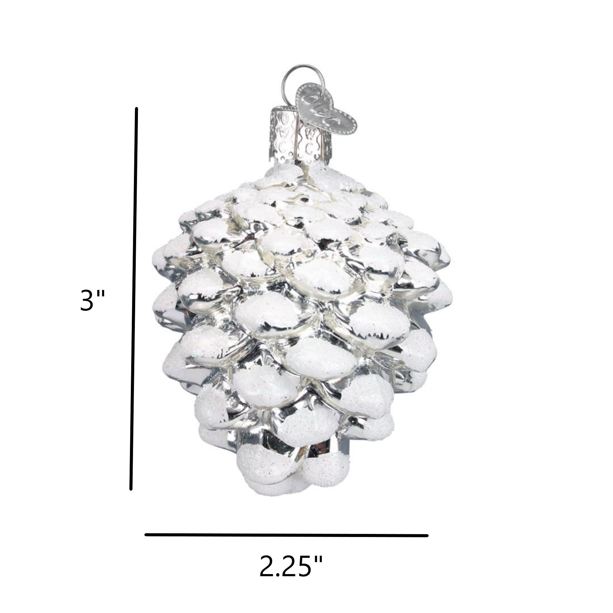 Old World Christmas Blown Glass Ornament for Christmas Tree, Snow-Capped Silver Snowy Cone