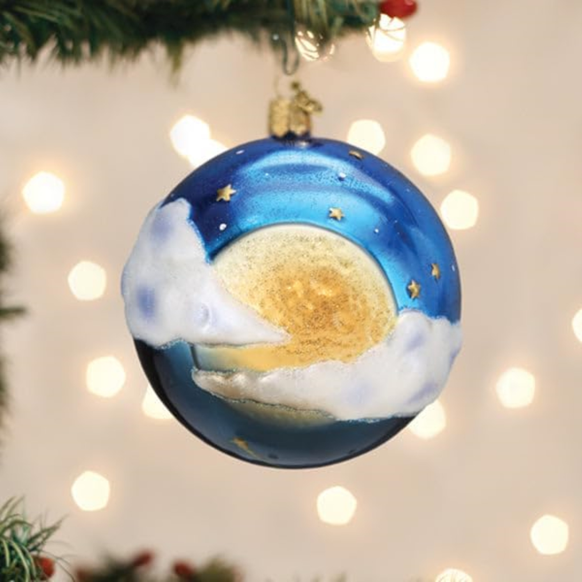 Old World Christmas Blown Glass Ornament for Christmas Tree, Moonglow Round