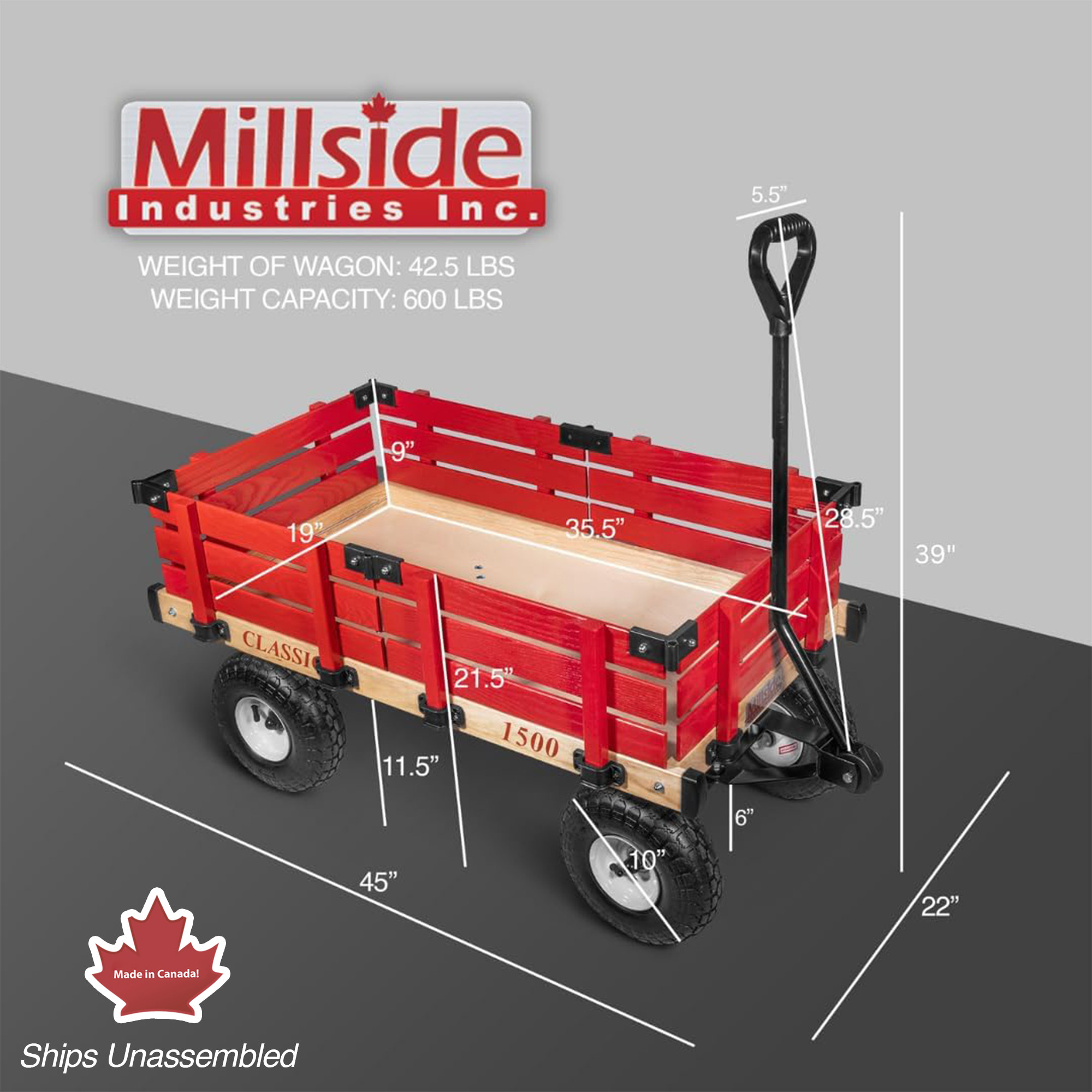 Millside Industries Classic Wood Wagon Cart with Removable Wooden