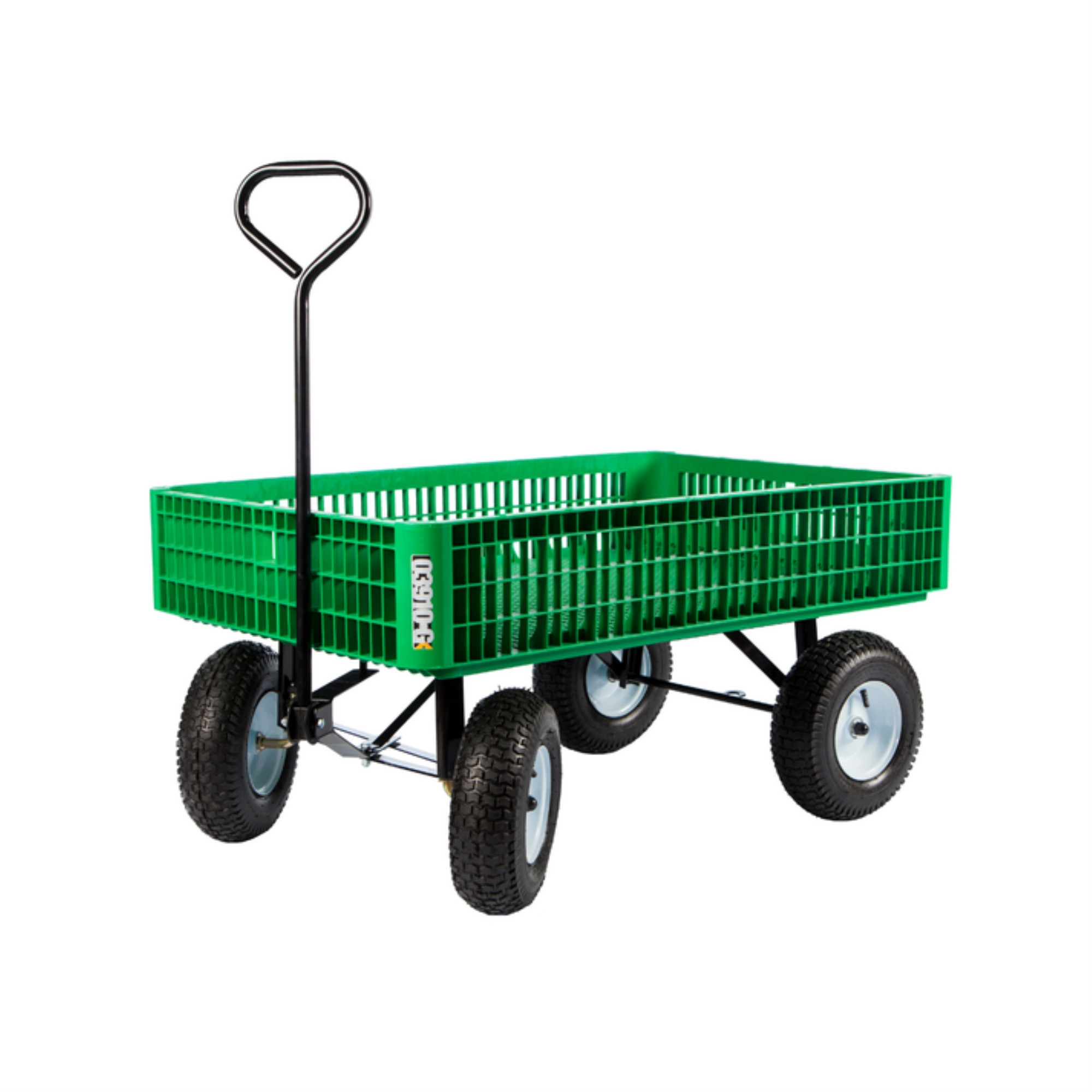 FARM-TUFF Durable Plastic Crate Garden Wagon Utility Cart with Pneumatic Tires, Green, 30" x 46"