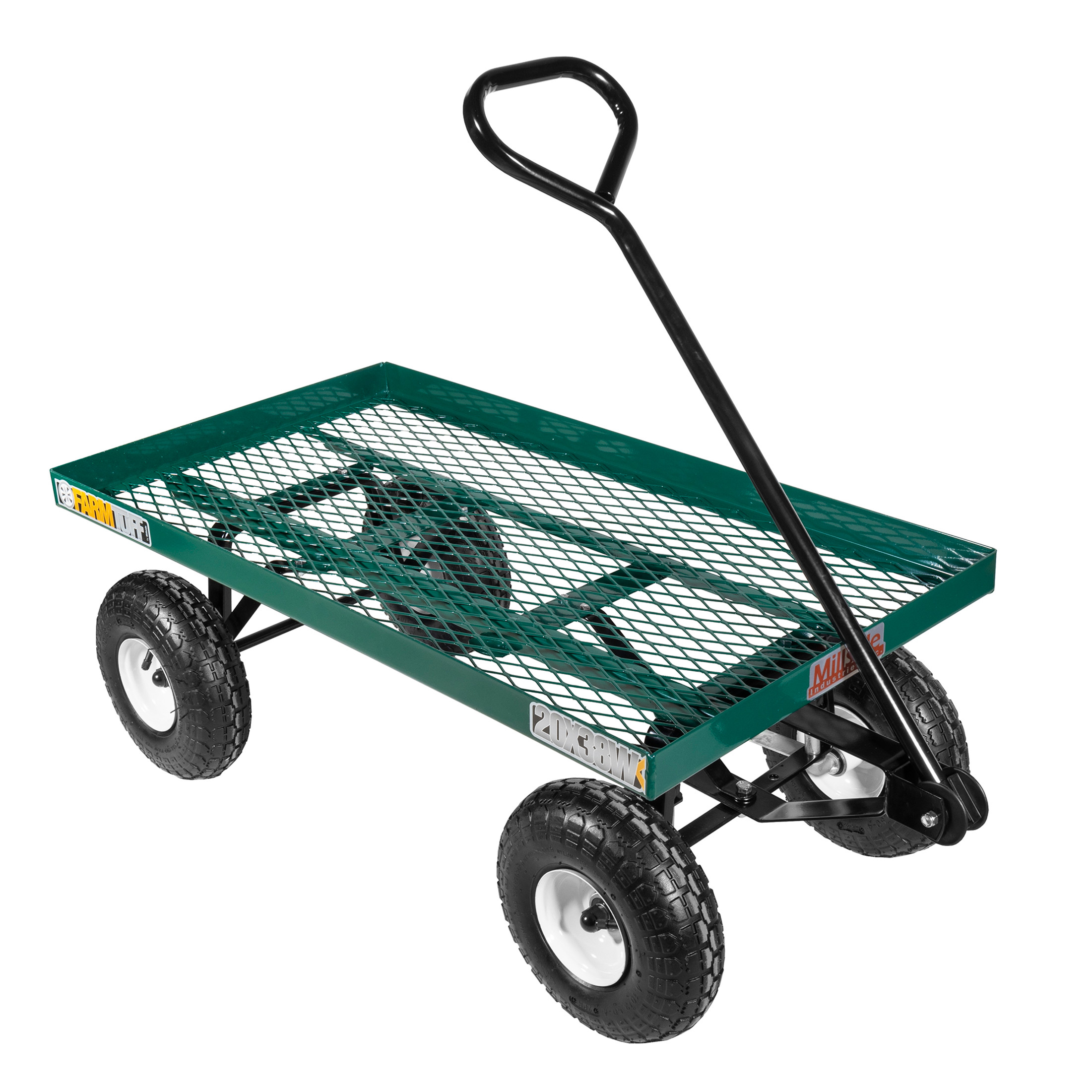 FARM-TUFF Durable Metal Deck Garden Wagon Utility Cart with Pneumatic Tires, Green, 20" x 38"