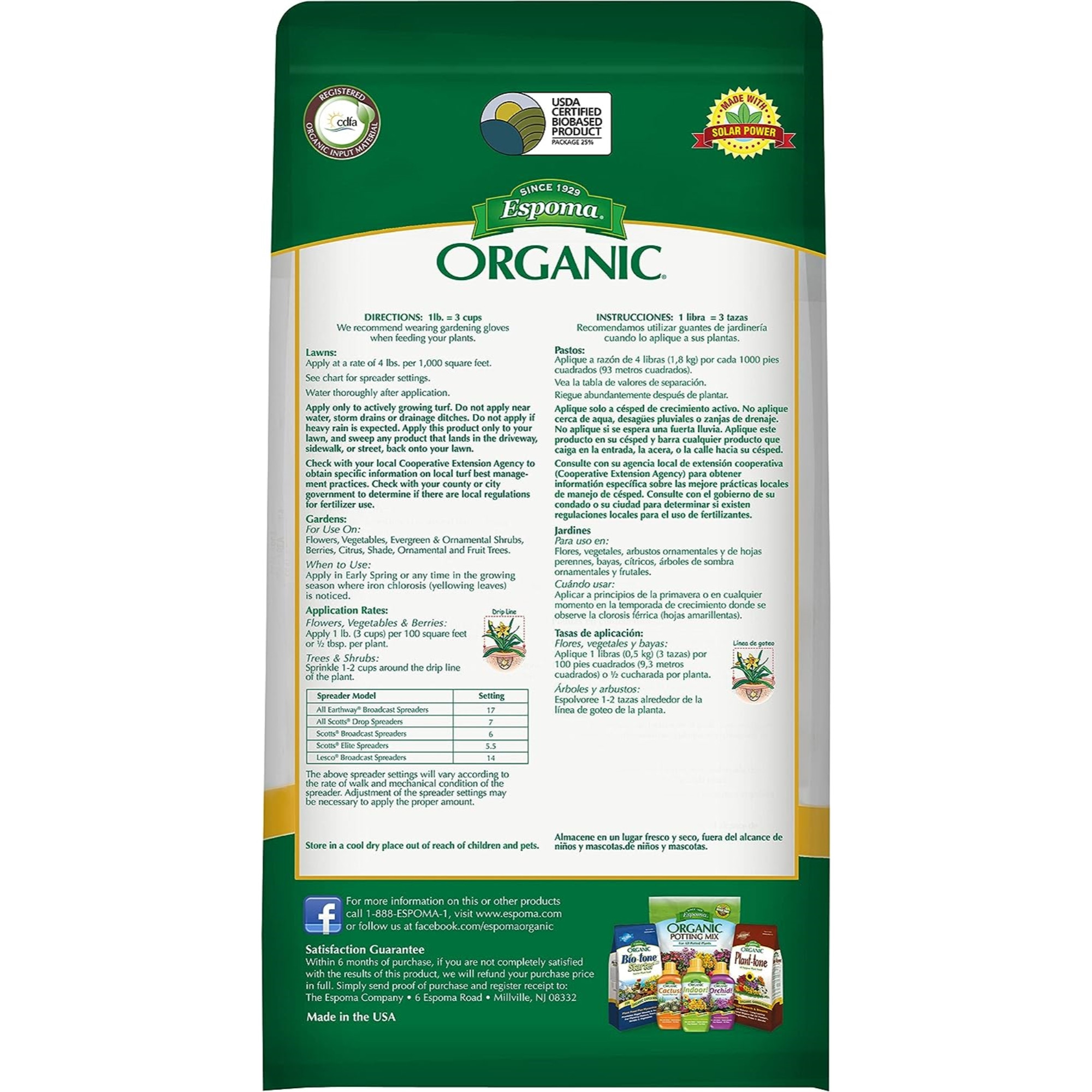Espoma Organic Iron-Tone 3-0-3 Plant Food, Turns Yellow Plants Green, 20lbs