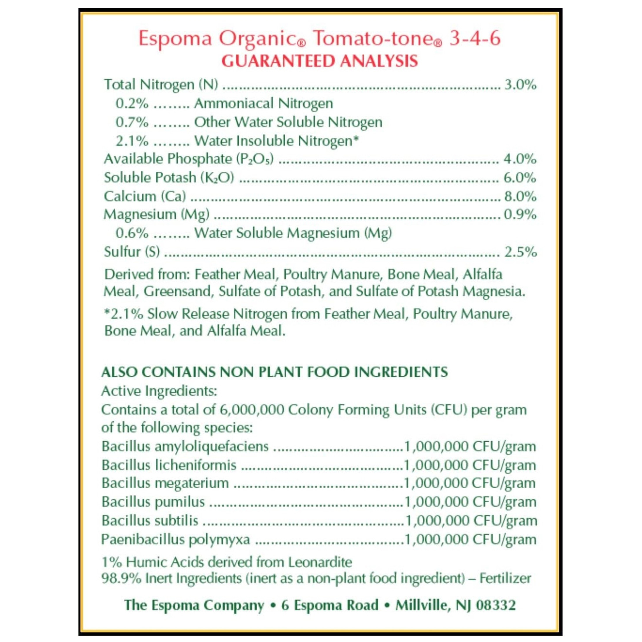 Espoma Organic Tomato-tone 3-4-6 with 8% Calcium, Organic Plant Food for All Types of Tomatoes and Vegetables, Promotes Flower and Fruit Production