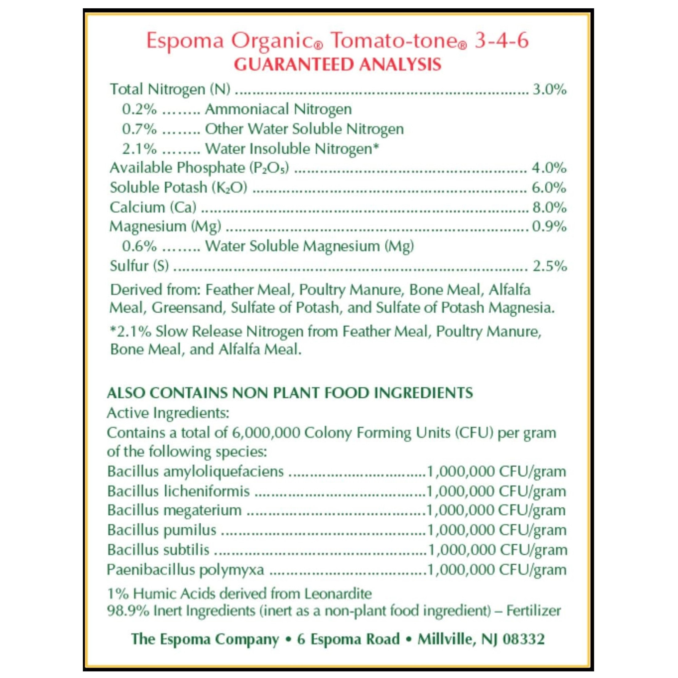 Espoma Organic Tomato-tone 3-4-6 Tomato & Vegetable Food for Organic Gardening, Enriched with 8% Calcium for Plump, Juicy Tomatoes