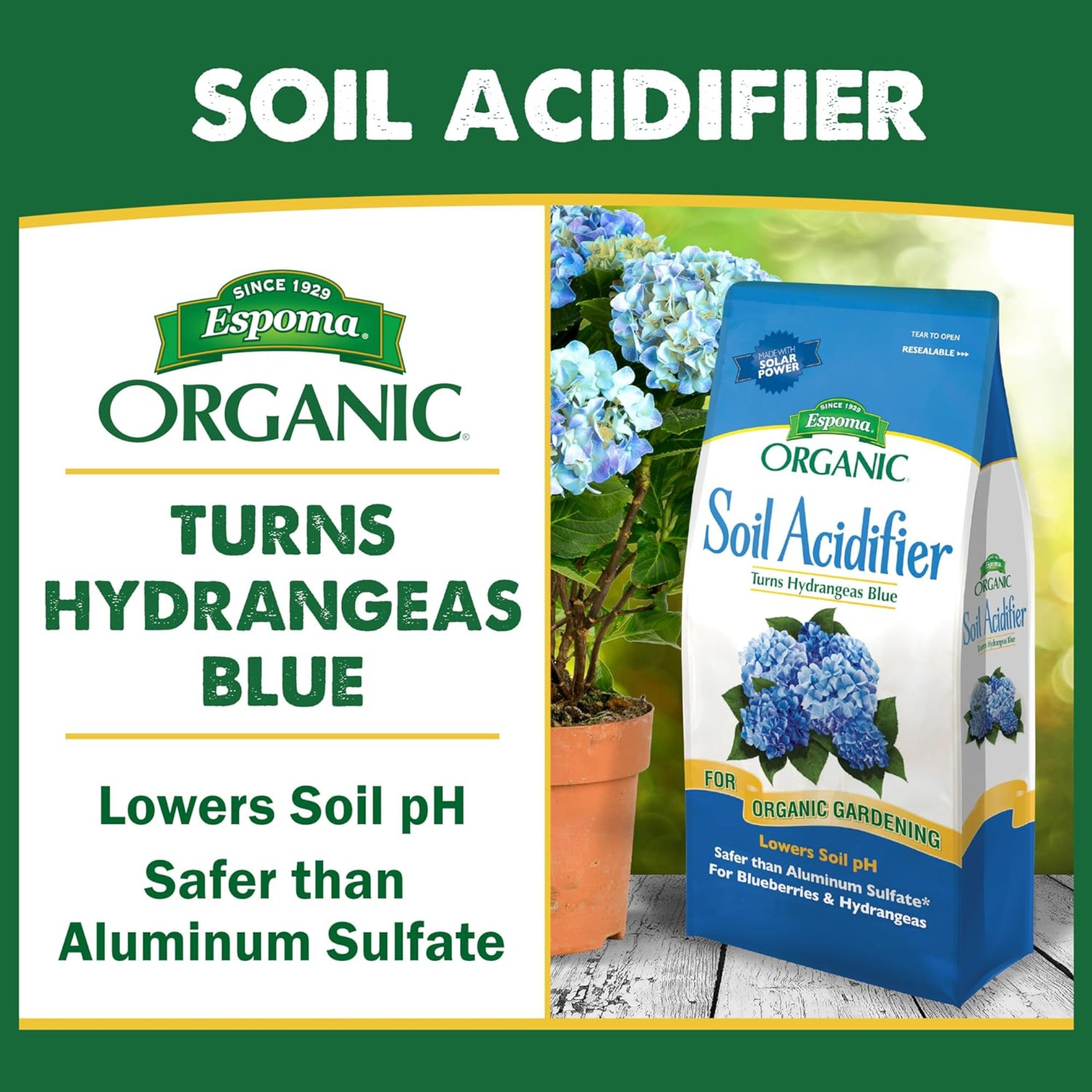 Espoma Organic Soil Acidifier – Lowers Soil pH and Turns Hydrangeas Blue