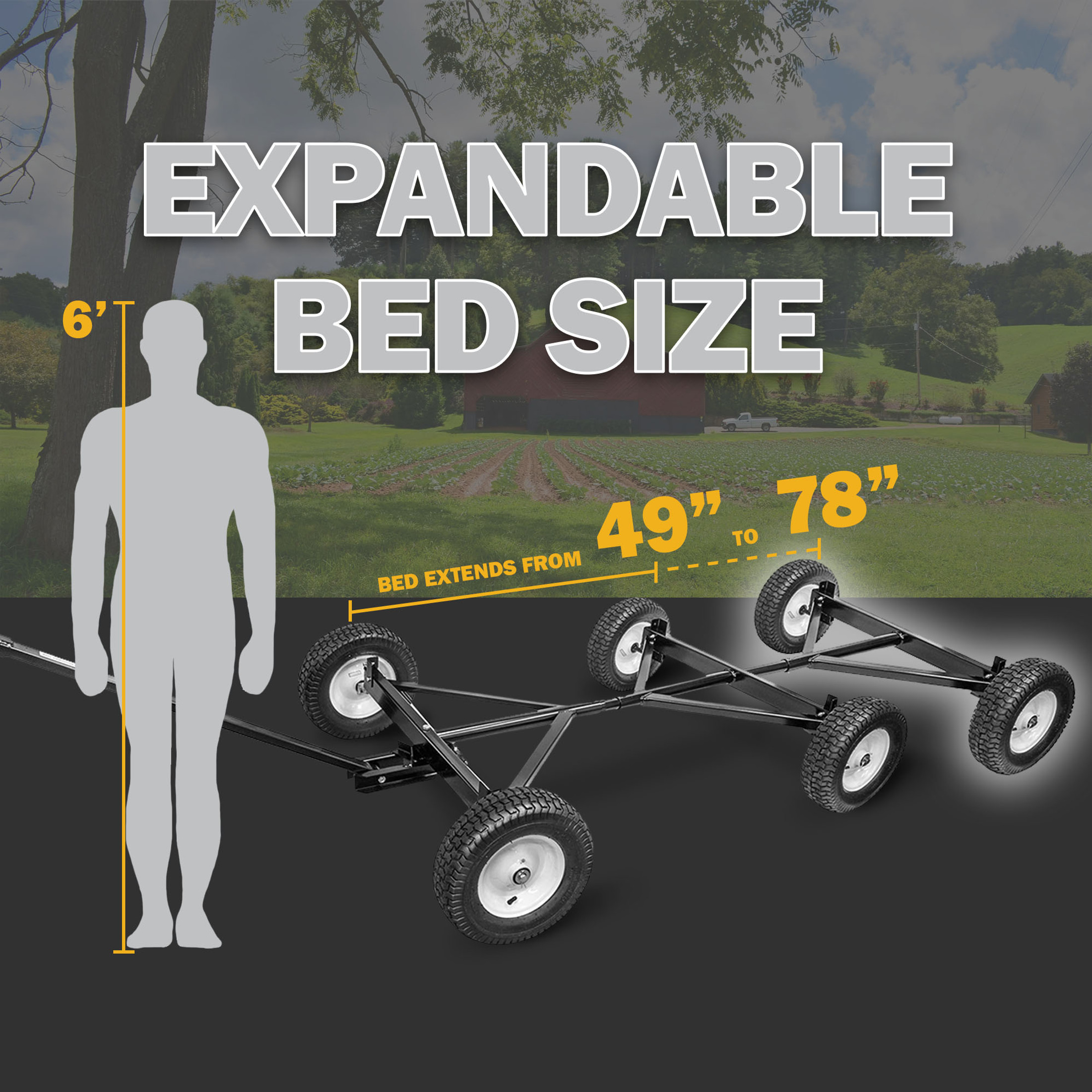 FARM-TUFF Durable ATV Alloy Steel Utility Wagon with Flat-Free Tires, Black, 2200lb Capacity FARM-TUFF Durable ATV Alloy Steel Utility Wagon with Flat-Free Tires, Black, 2200lb Capacity