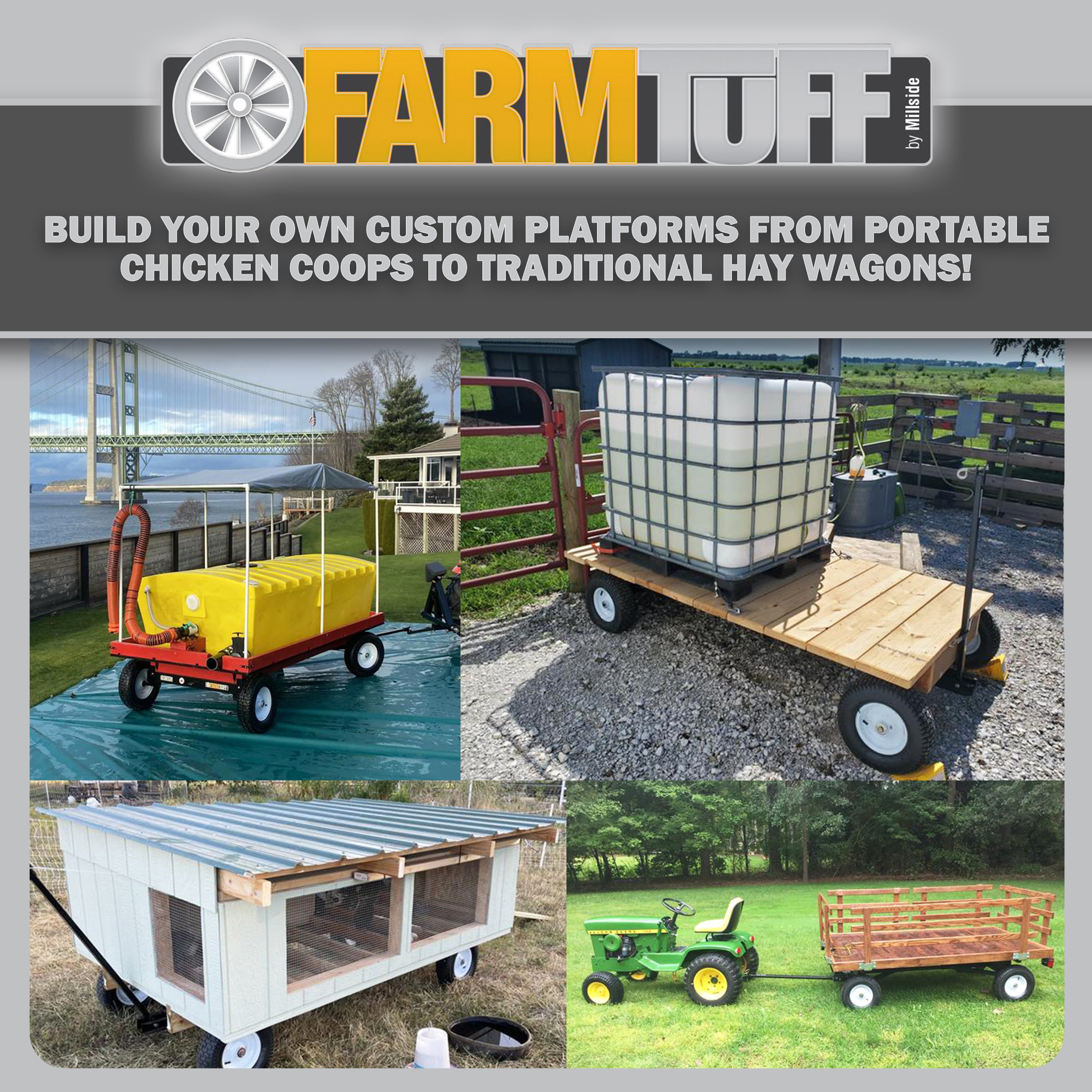 FARM-TUFF Durable ATV Alloy Steel Utility Wagon with Flat-Free Tires, Black, 2200lb Capacity FARM-TUFF Durable ATV Alloy Steel Utility Wagon with Flat-Free Tires, Black, 2200lb Capacity