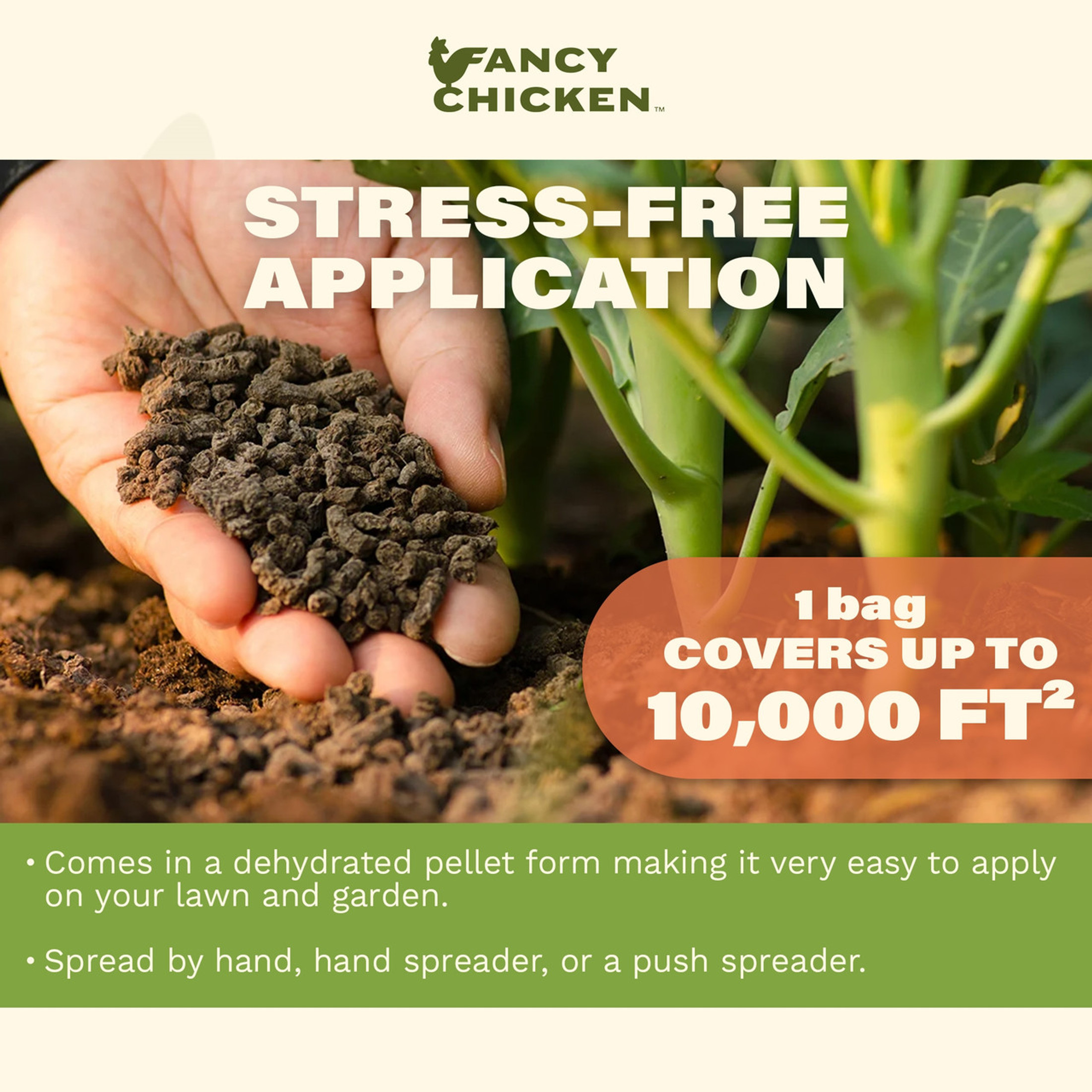 Fancy Chicken All-Purpose Organic Lawn & Garden Food, 100% Dried Pelleted Poultry Manure Fertilizer, 40lb (Covers up to 10,000 sq ft)