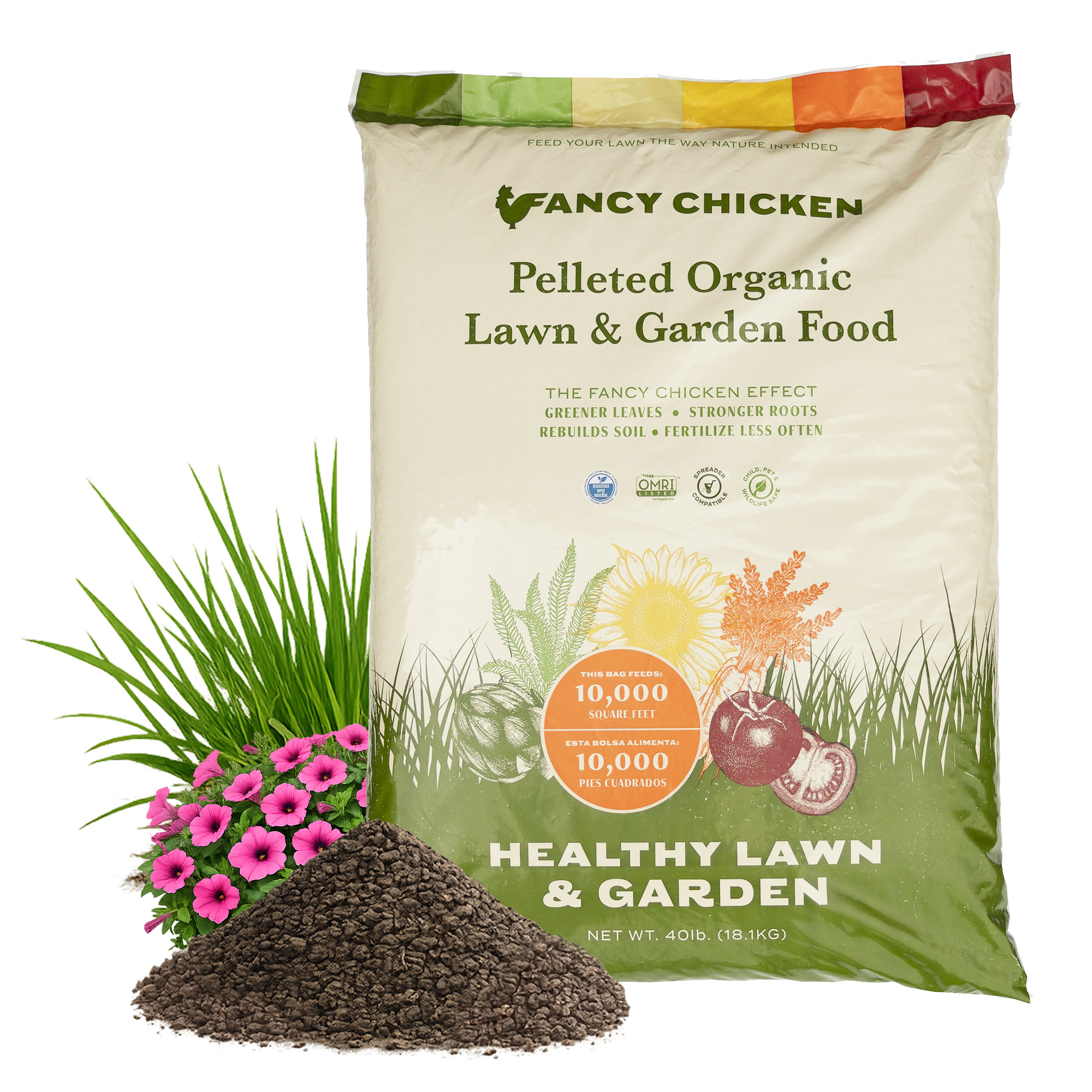Fancy Chicken Pelleted Organic Lawn & Garden Food, 100% Dried Poultry Manure Fertilizer, 40lb (Covers up to 10,000 sq ft)