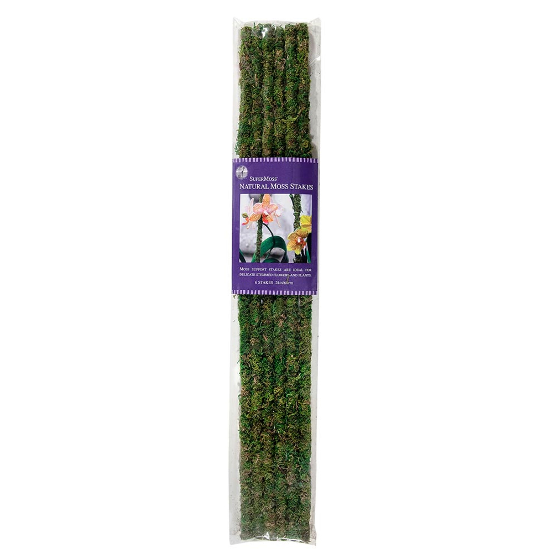 SuperMoss Moss Plant Stakes, Preserved, Fresh Green, 24" (Pack of 6)