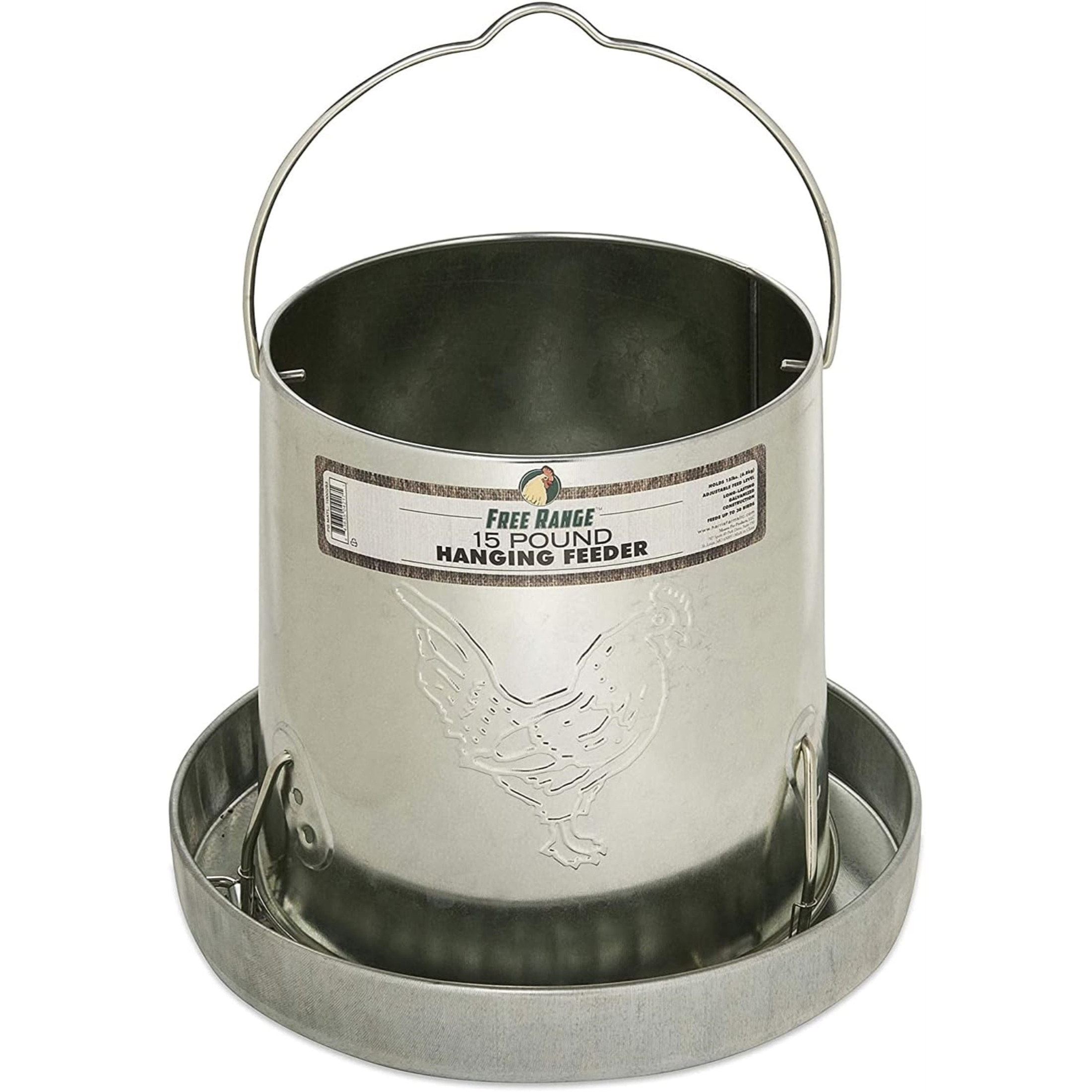 Harris Farms Galvanized Hanging Poultry Chicken Livestock Feeder, 15 lb Capacity, Gray Metal