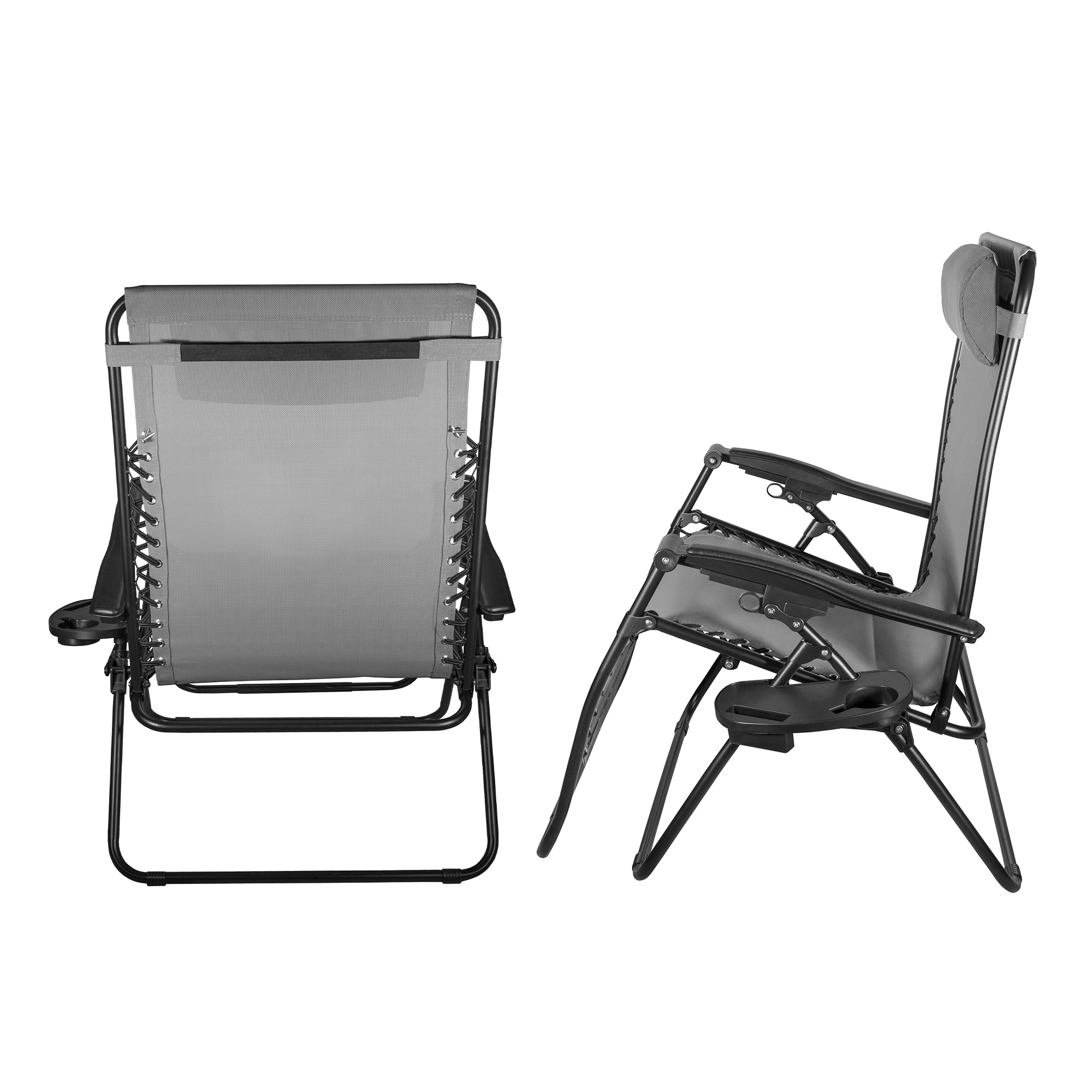 Four Seasons XL Outdoor Zero Gravity Steel Chair with Cup Holder & Tray – Adjustable Reclining Chair, Gray