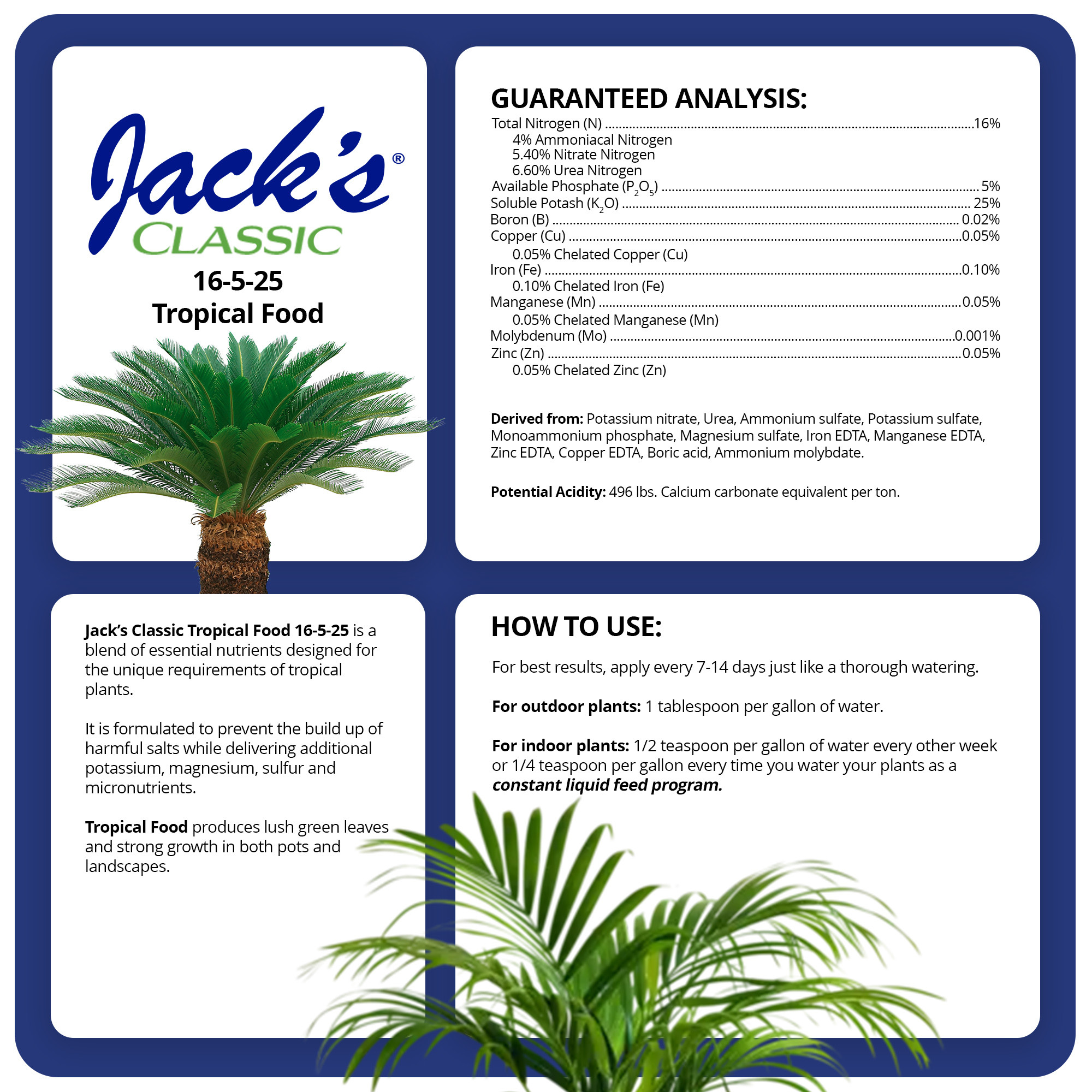 Jack's Classic 16-5-25 Tropical Food Water-Soluble Fertilizer with