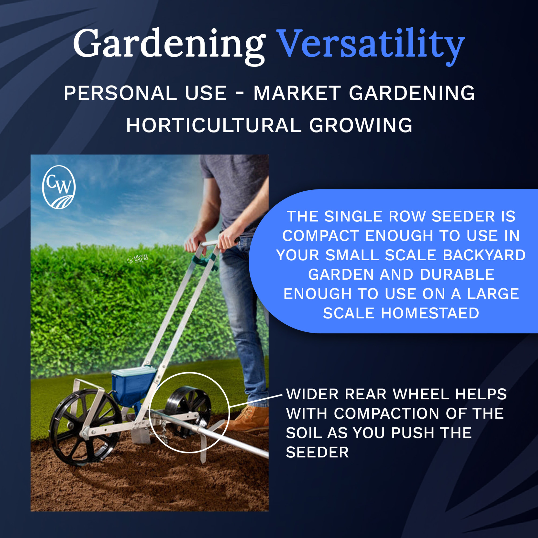 Charles Walters Equipment CWSRS Single Row Seeder for Sowing a Variety of Garden Seeds, Includes 10 Seed Plates