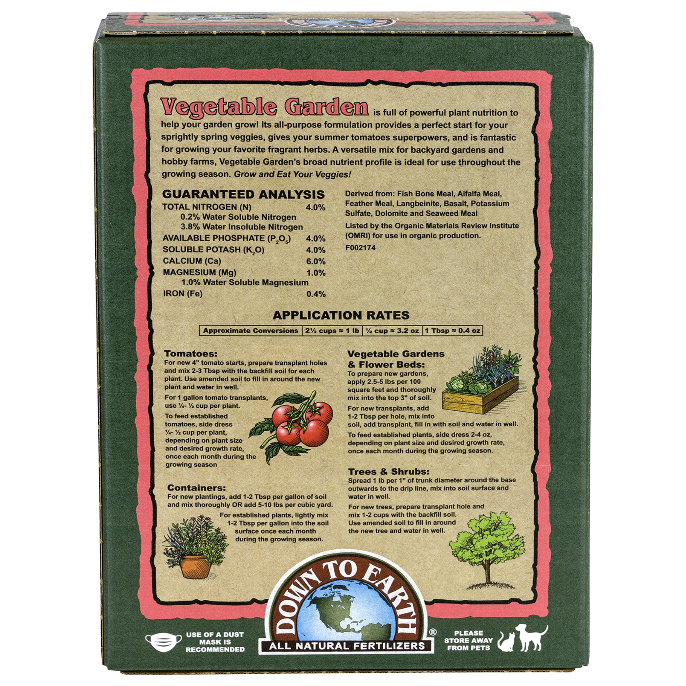 Down To Earth Organic Vegetable Garden Fertilizer 4-4-4