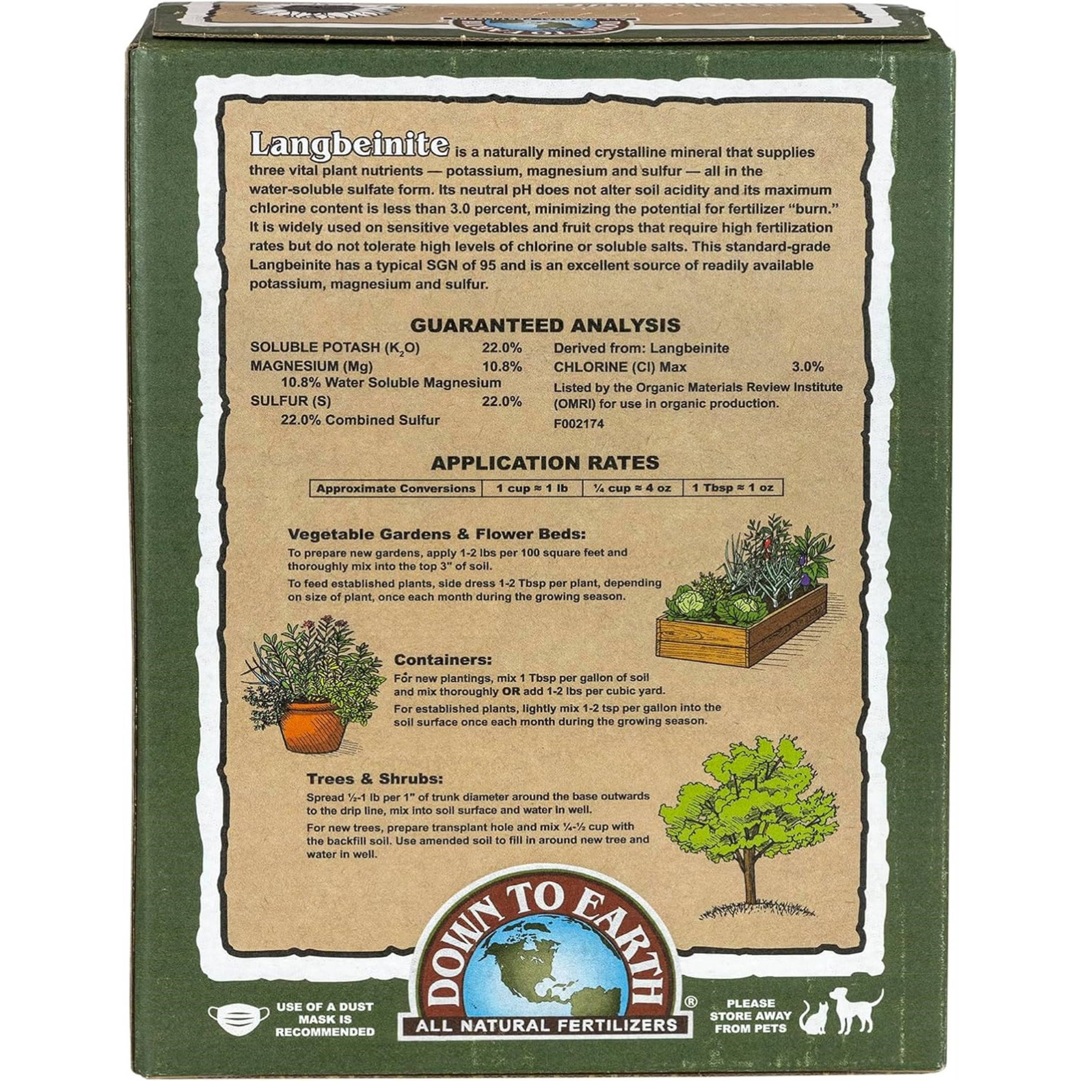 Down To Earth Organic Langbeinite 0-0-22 All-Natural Fertilizer Mix