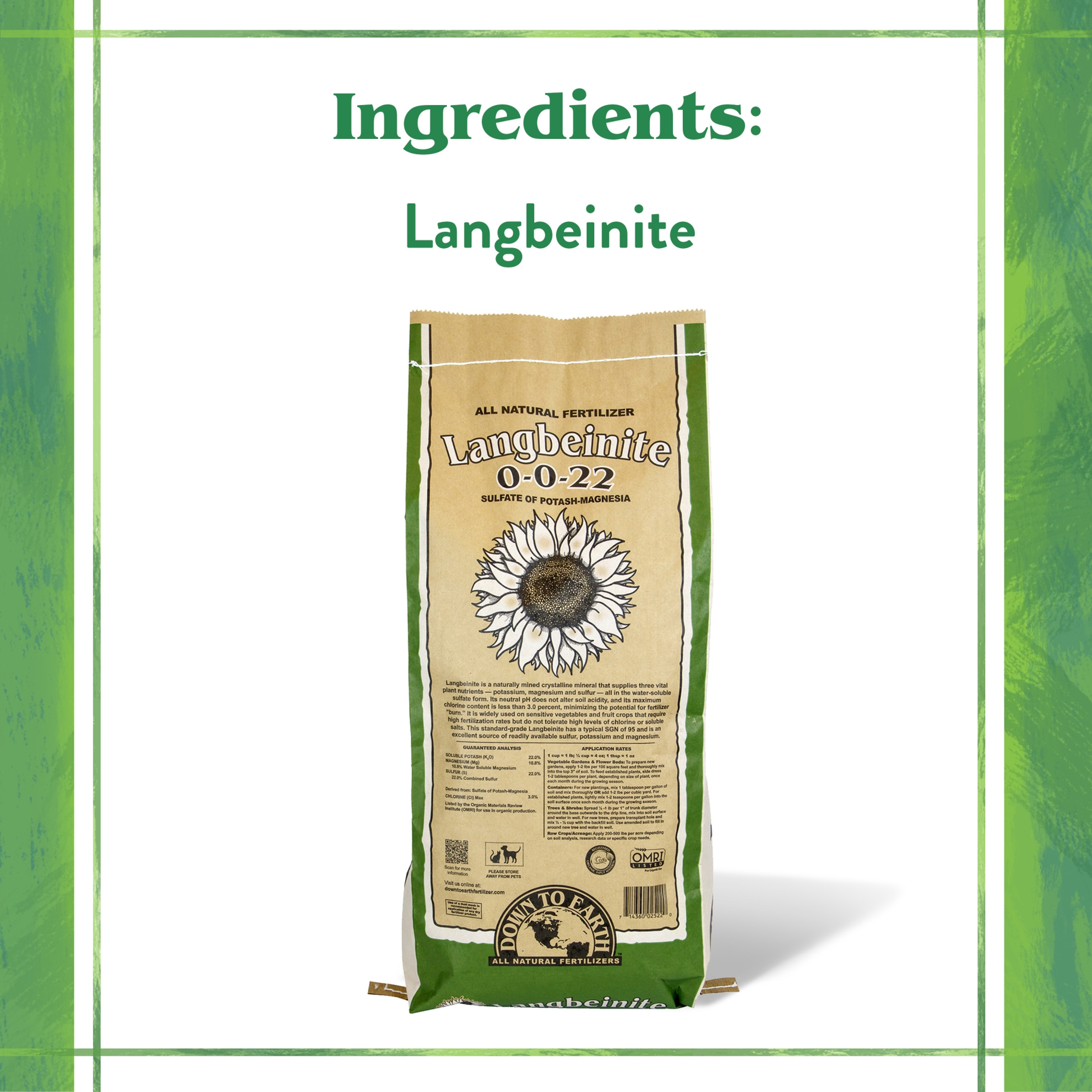 Down To Earth Organic Langbeinite 0-0-22 All-Natural Fertilizer Mix