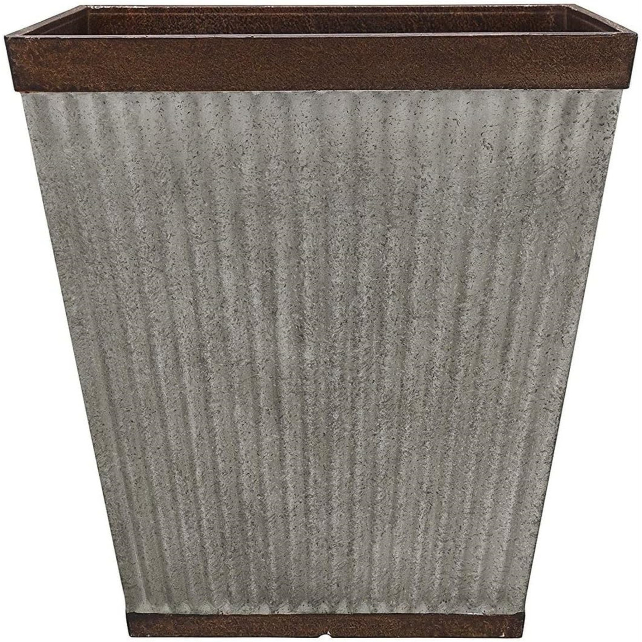 Southern Patio Westlake Pleated Square Planter with Galvanized Finish, Silver, 16in