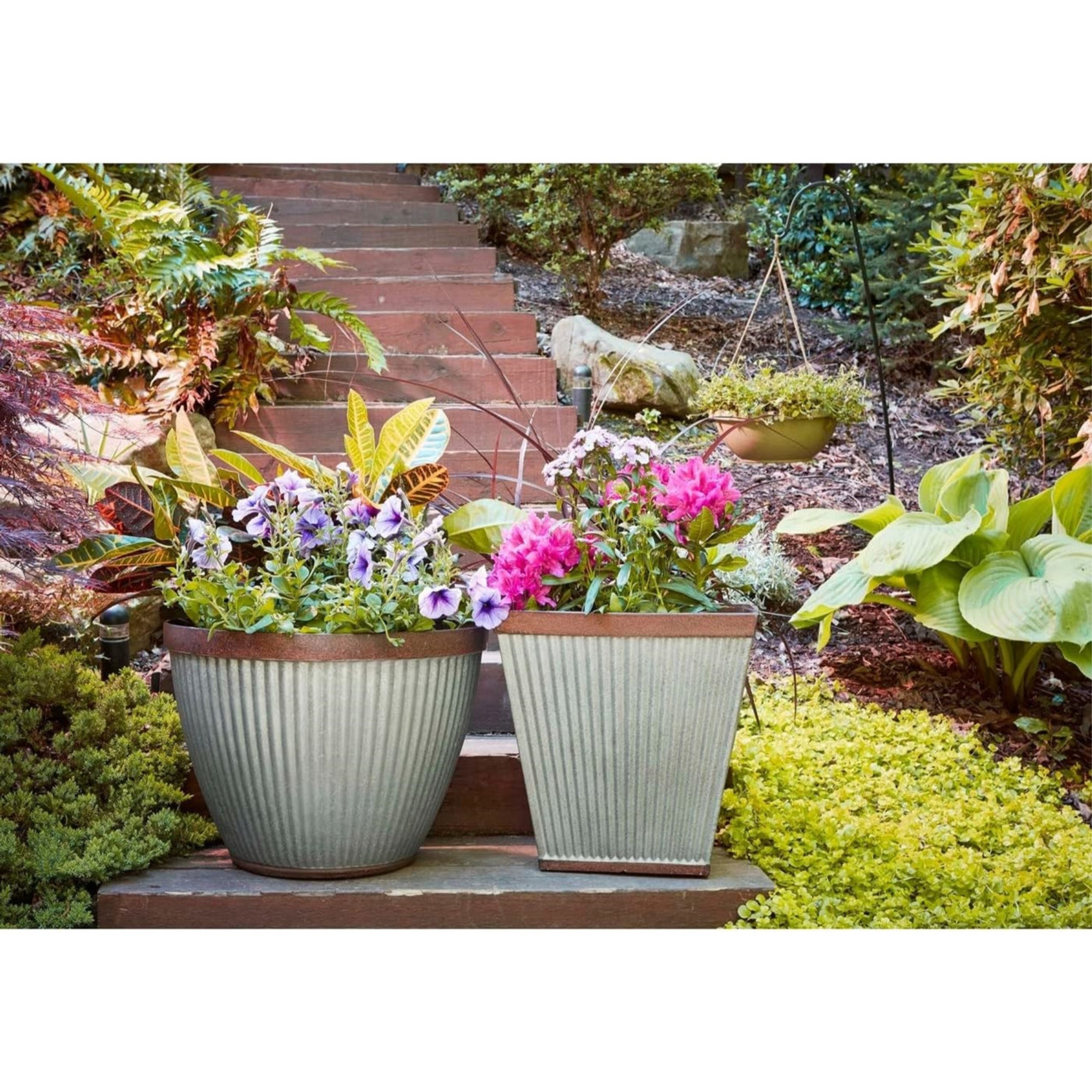 Southern Patio Westlake Pleated Square Planter with Galvanized Finish, Silver, 16in