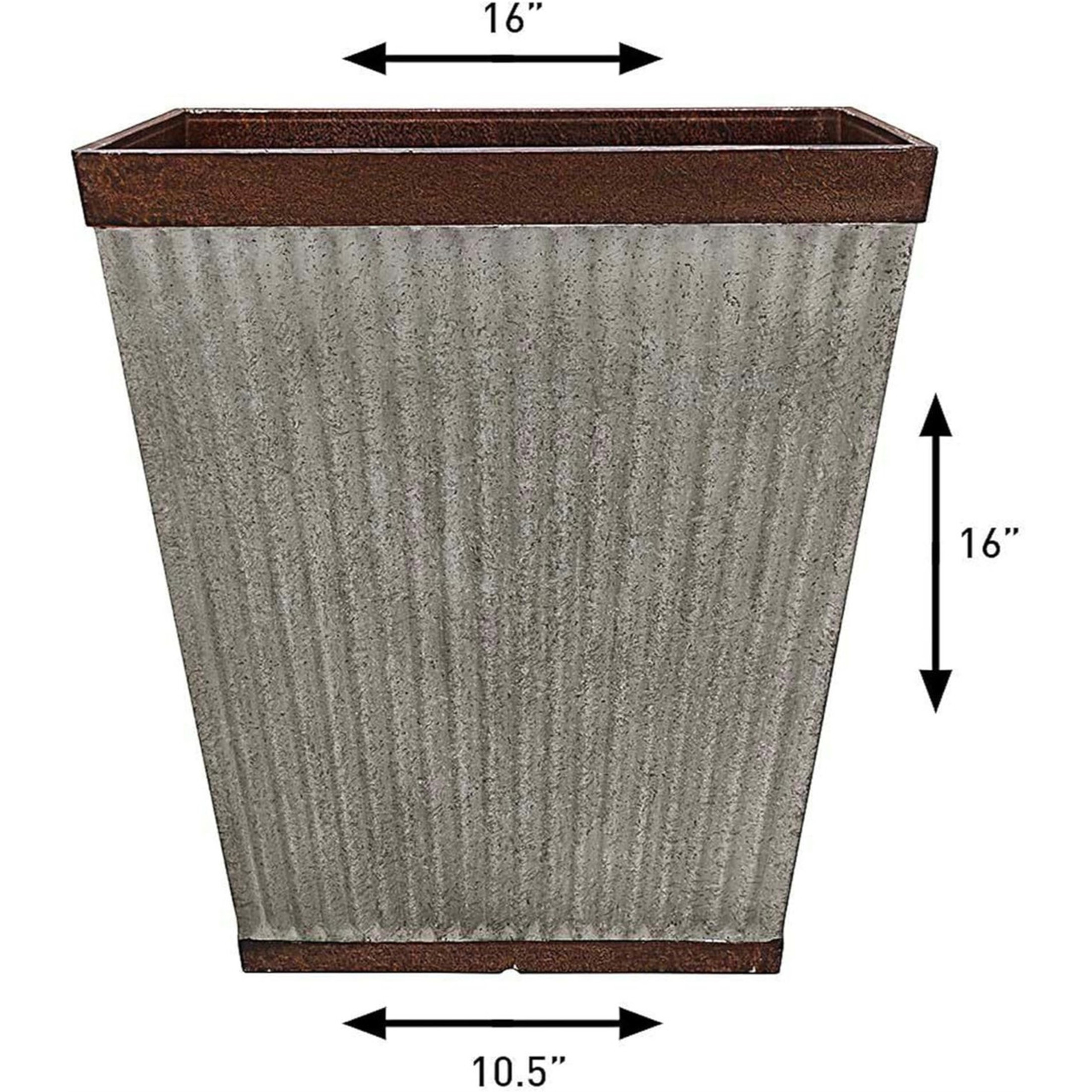 Southern Patio Westlake Pleated Square Planter with Galvanized Finish, Silver, 16in